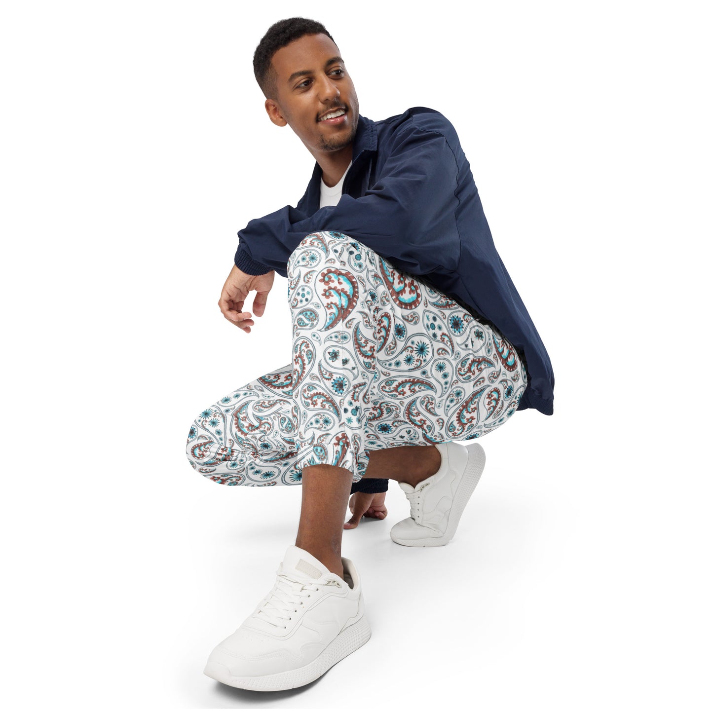 Unisex track pants Adult Activewear White Tan Paisley Design Pattern