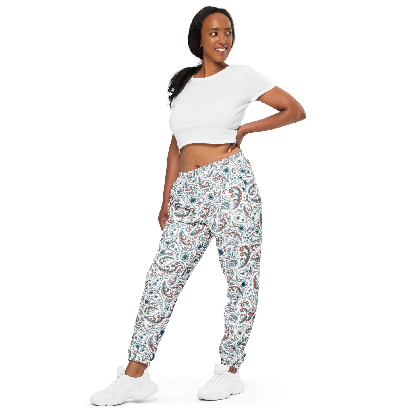 Unisex track pants Adult Activewear White Tan Paisley Design Pattern