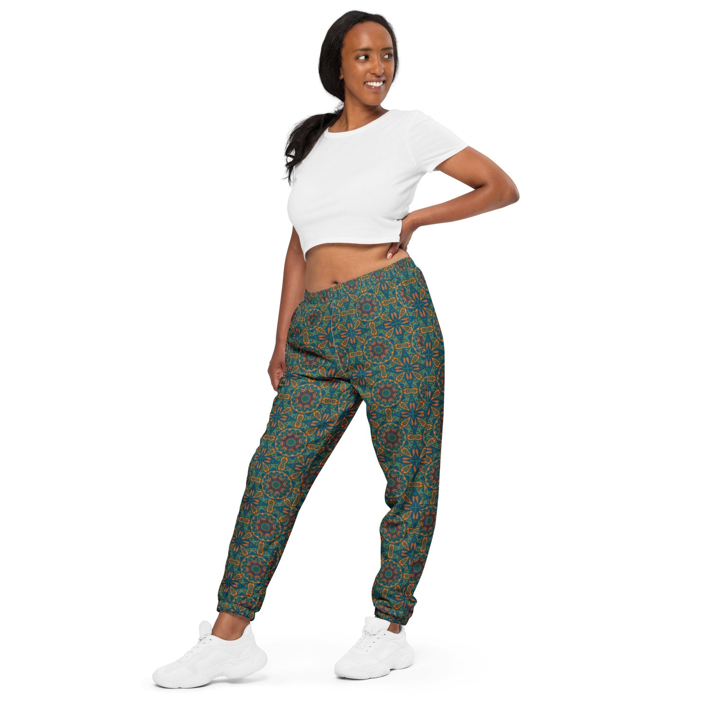 Unisex track pants Adult Activewear Dark Teal Blue and Green Dark Yellow Design