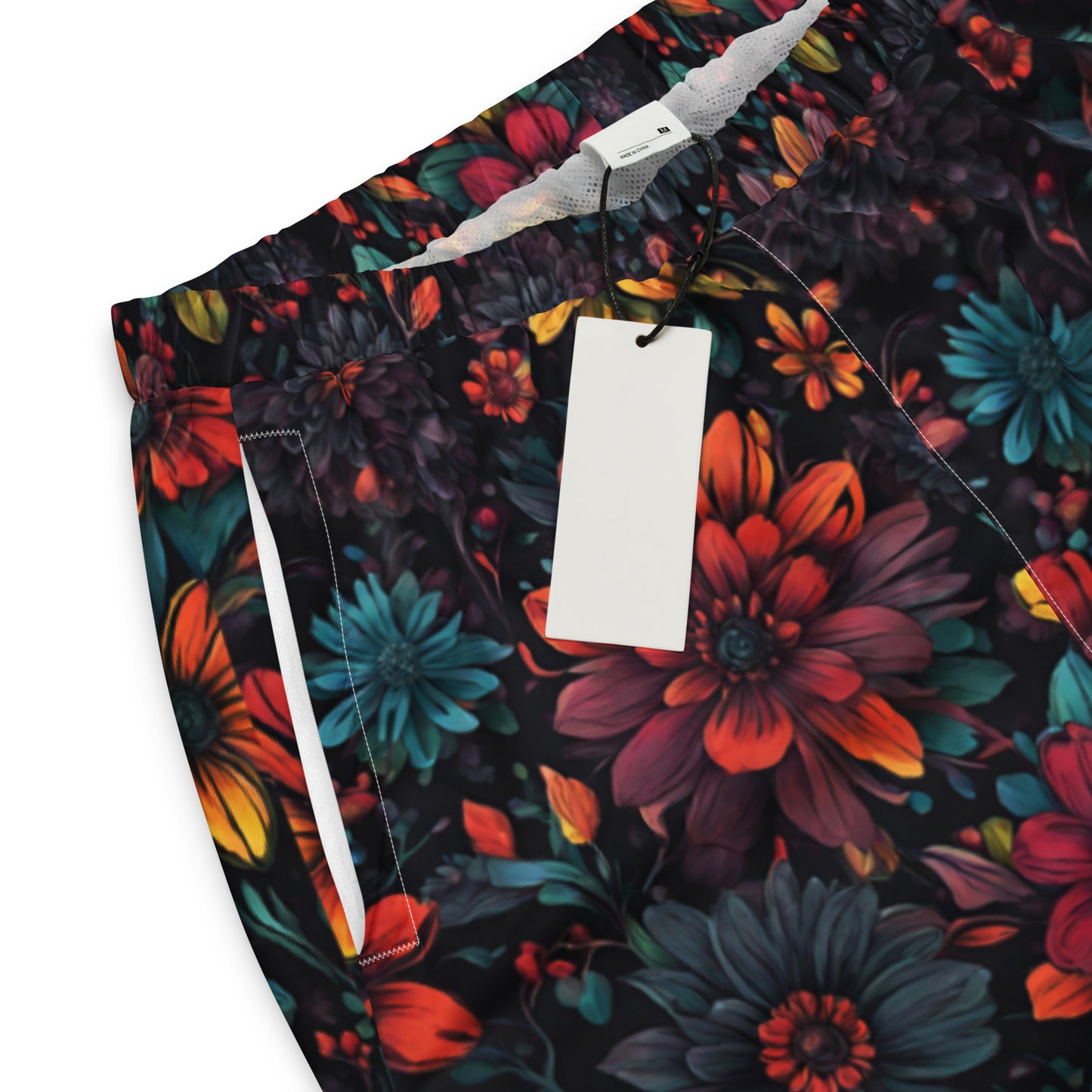 Unisex track pants Adult Activewear Blue Hot Pink Teal Green Flower Pattern