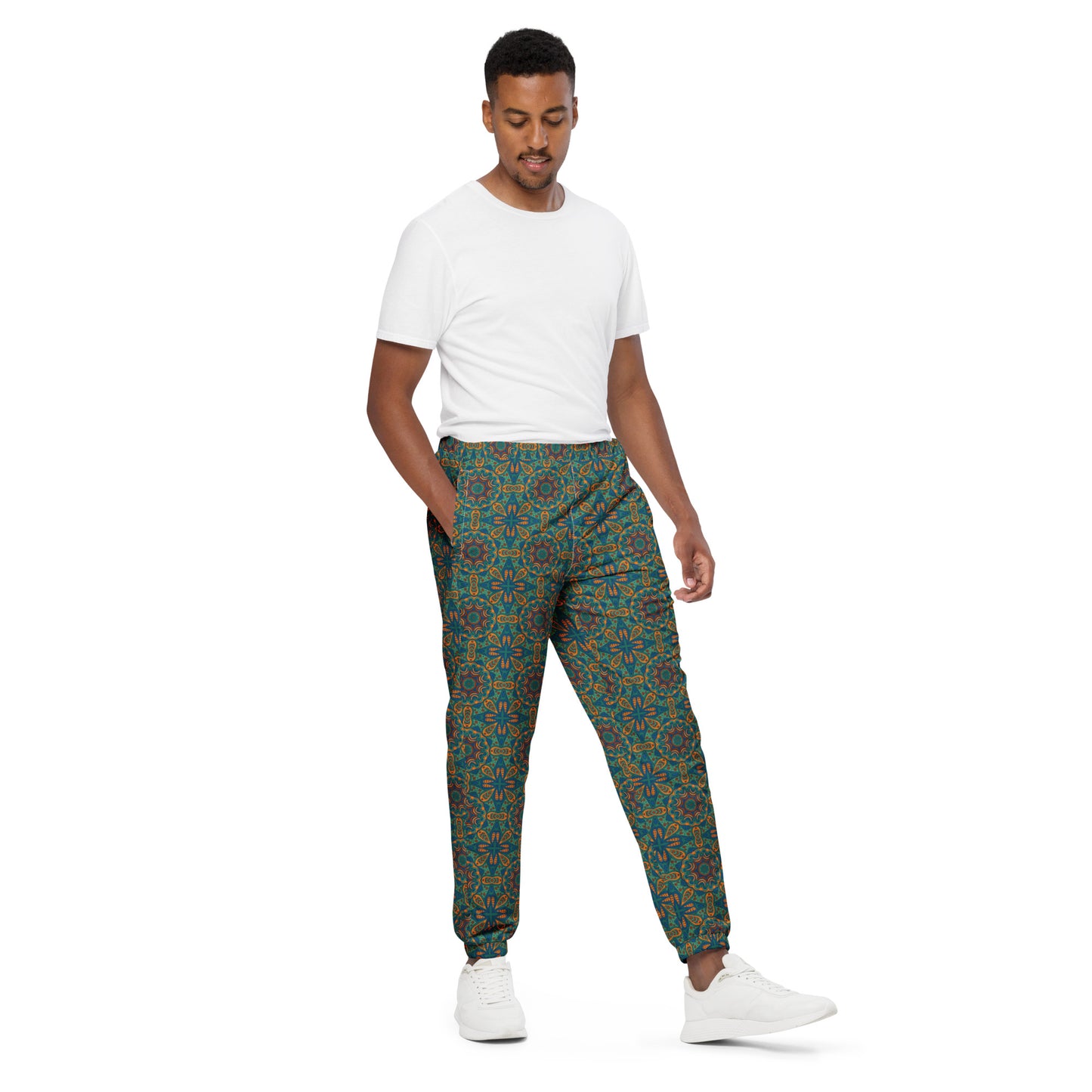 Unisex track pants Adult Activewear Dark Teal Blue and Green Dark Yellow Design