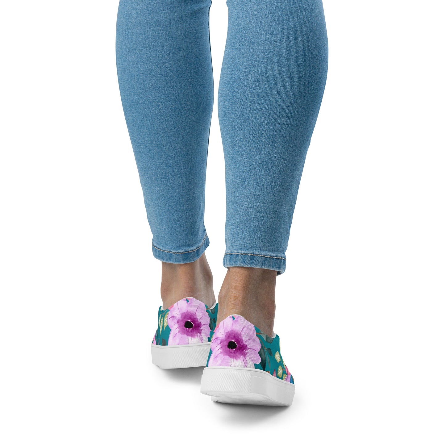 Women’s slip-on canvas shoes Teal-Blue Wildflower