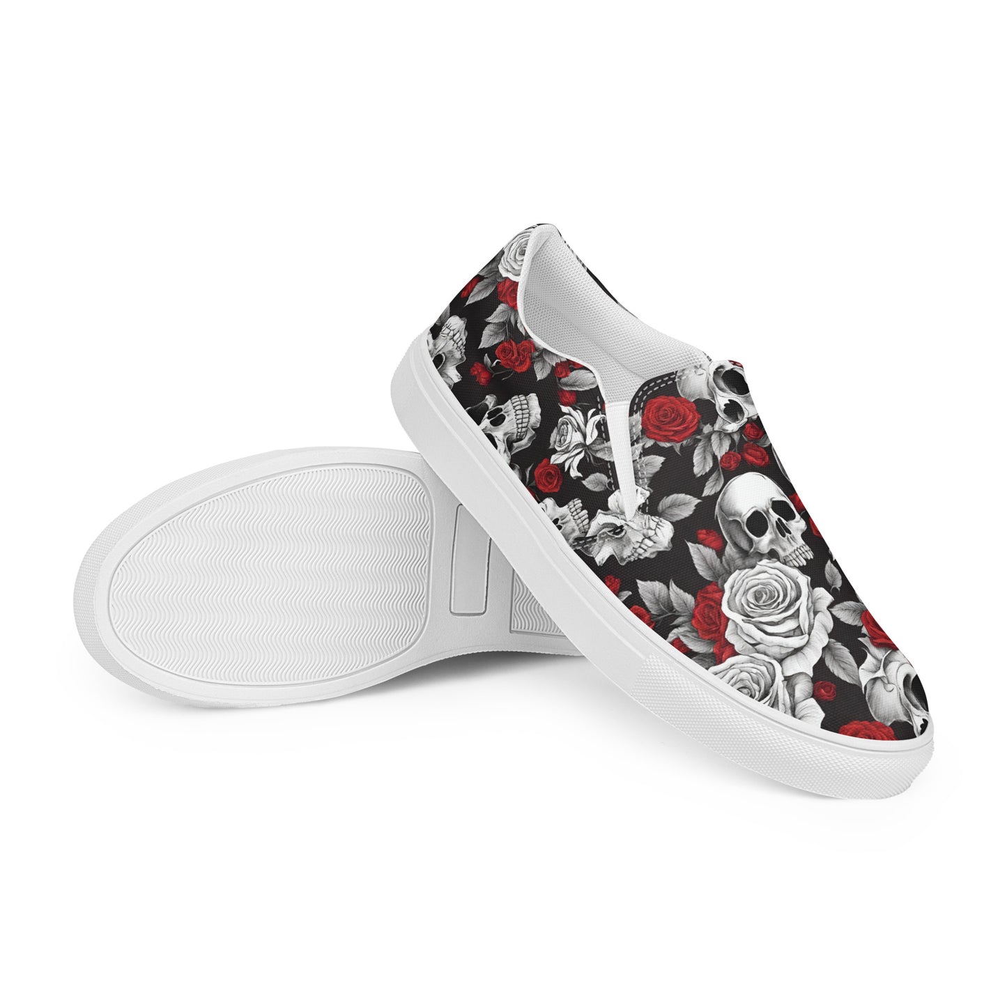 Women’s slip-on canvas shoes Red Roses Skulls