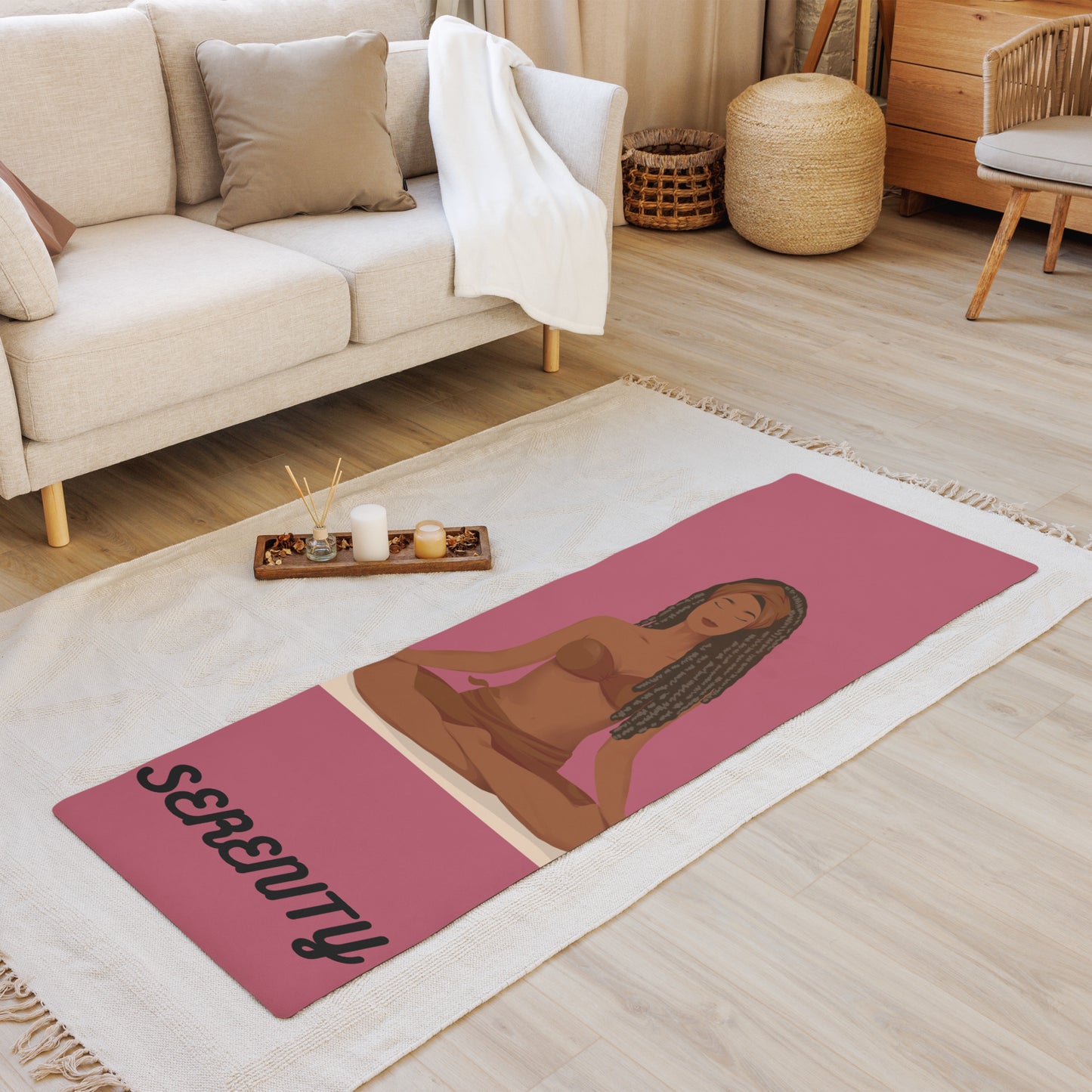 Yoga mat adult unisex colors mauve browns black writing Accessories