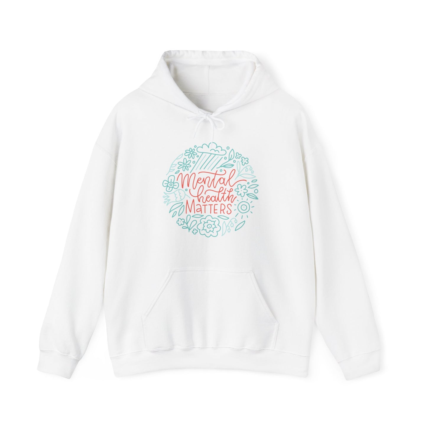 Unisex Heavy Blend™ Hooded Sweatshirt Adult/Teen Activewear Mental Health Matters Awareness in Blue and Peach Writing