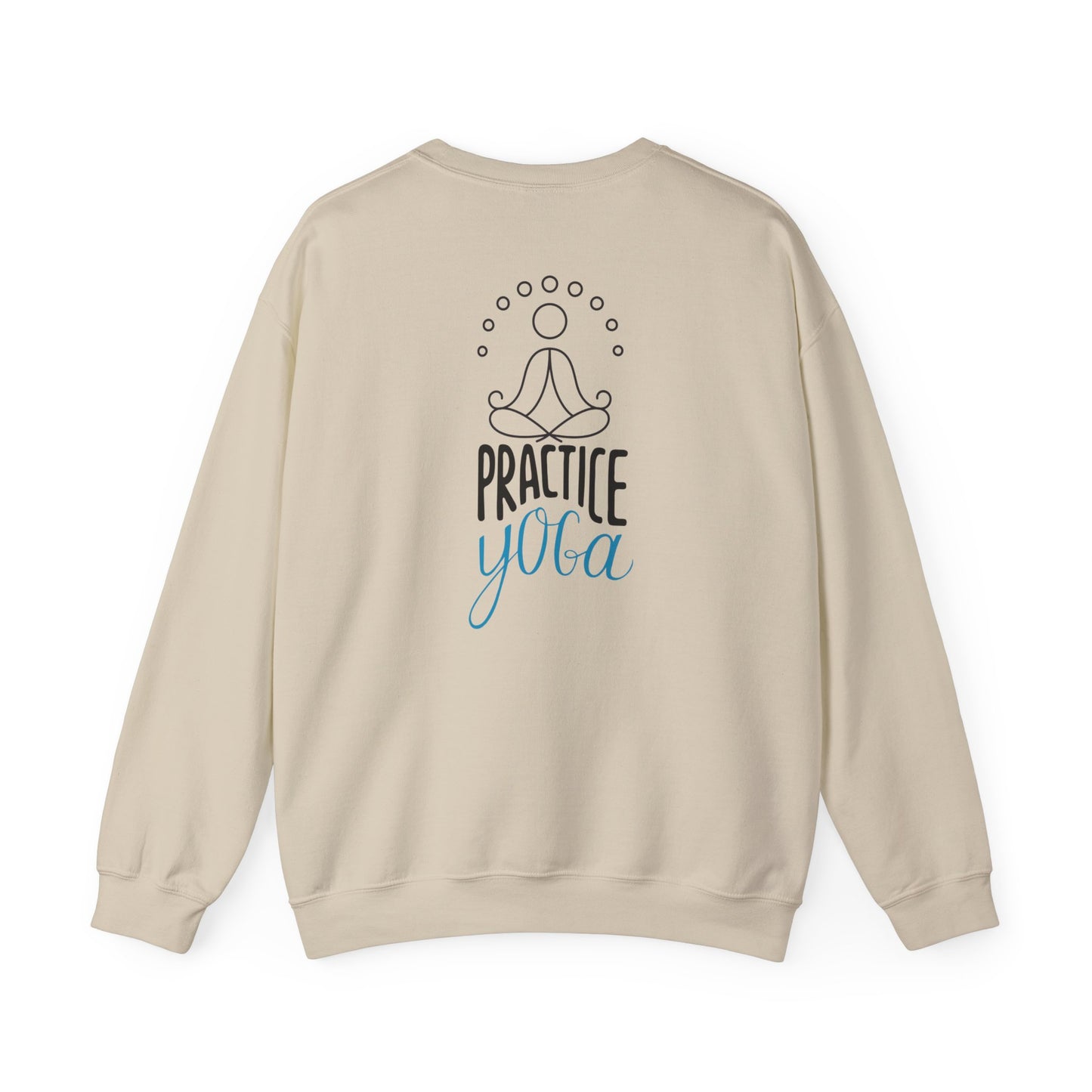 Unisex Heavy Blend™ Crewneck Sweatshirt ADULT/TEEN ACTIVEWEAR PRACTICE YOGA IN TEAL/BLACK HUMAN DOING YOGA POSE