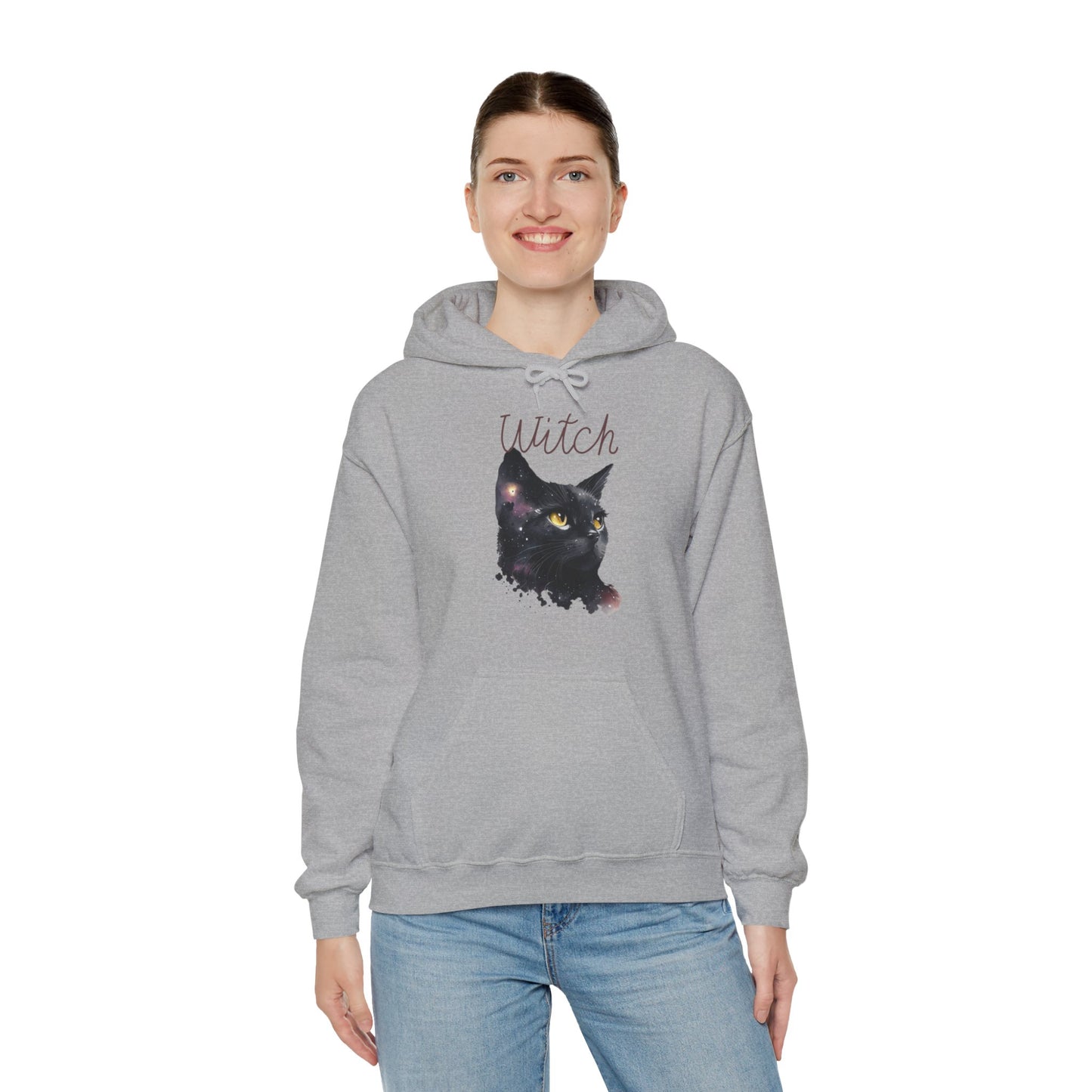 Unisex Heavy Blend™ Hooded Sweatshirt Adult Activewear Witch For The Ones You Know Who you Are! Black Cat with Witch in Black.