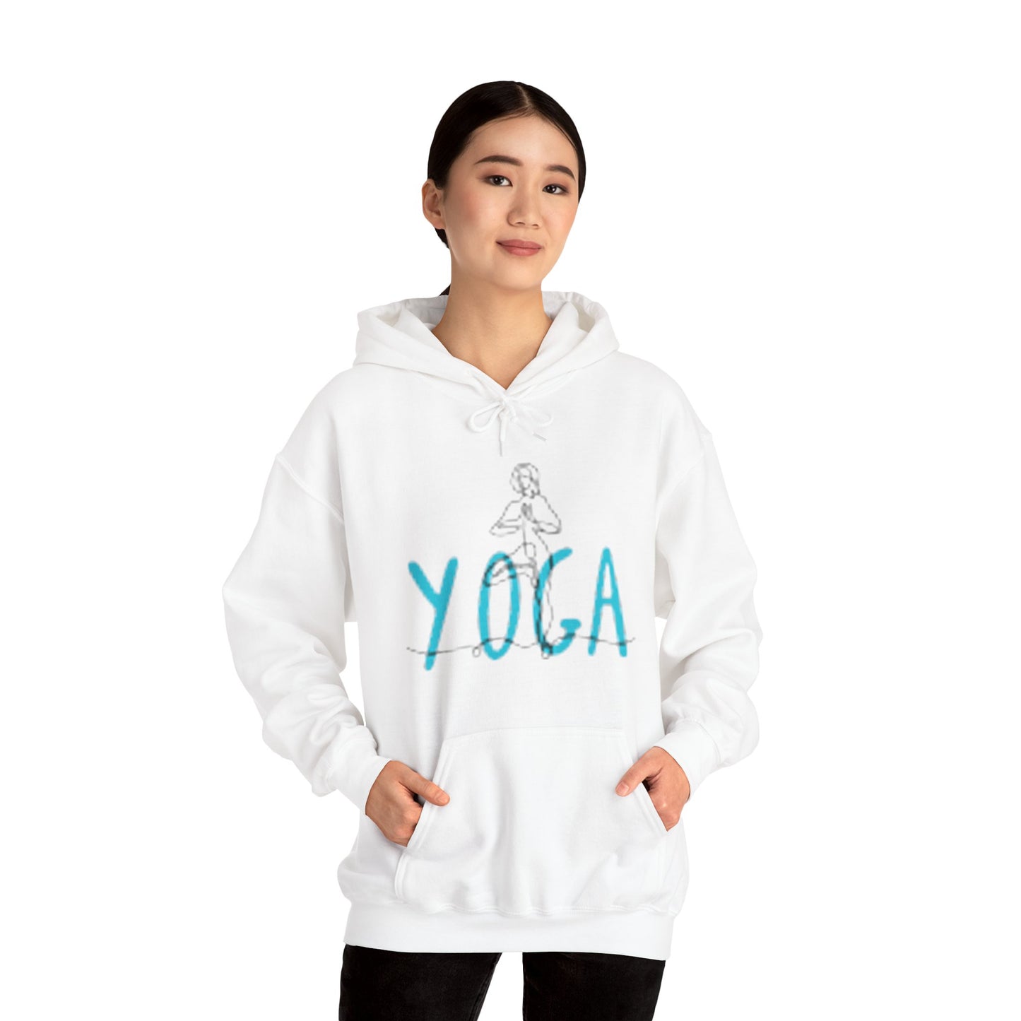 Unisex Heavy Blend™ Hooded Sweatshirt ADULT/TEEN YOGA IN TEAL-BLUE WRITNG