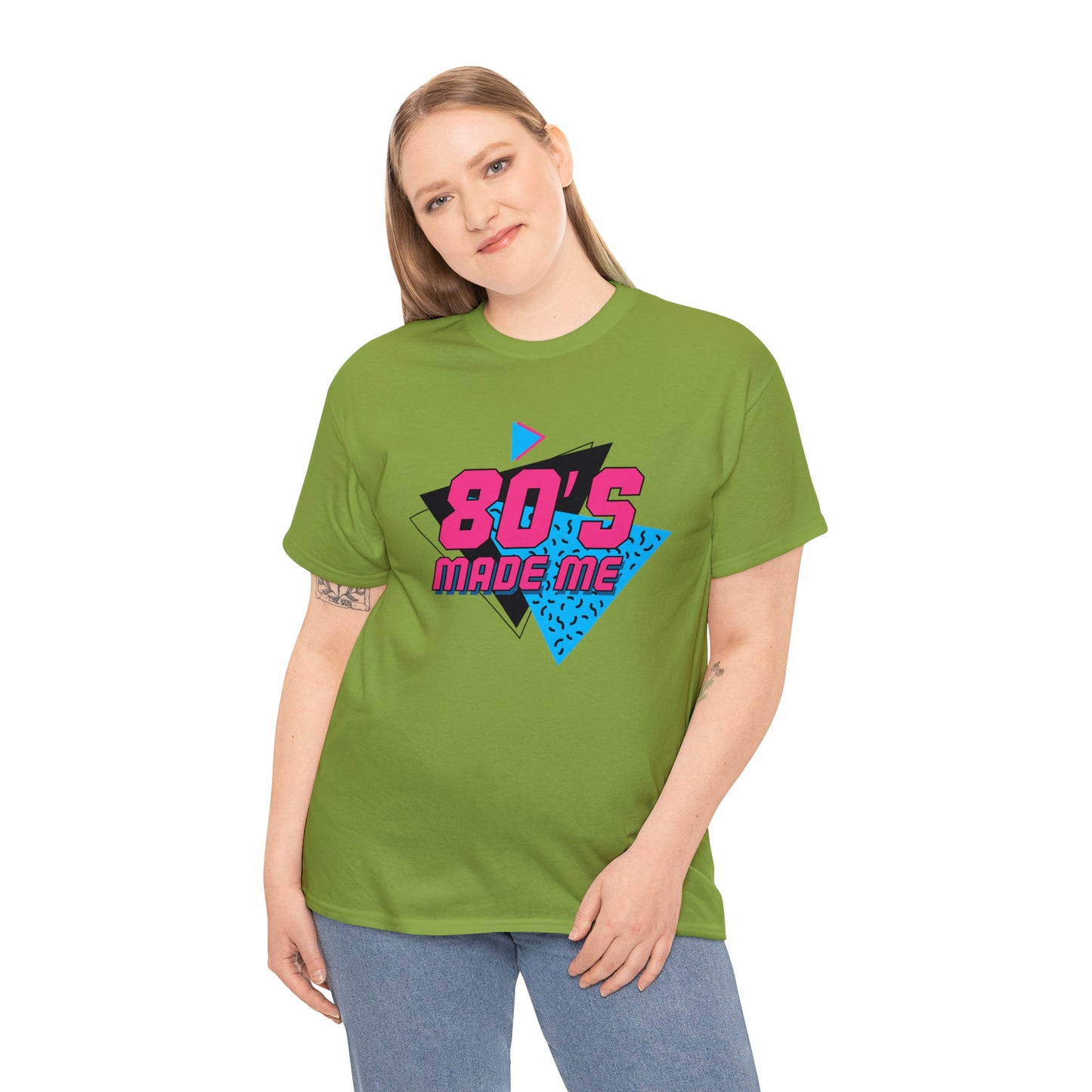 Unisex Heavy Cotton Tee Adult Activewear 80's Made Me In Blue and Hot Pink Shirt Comes In Many Colors