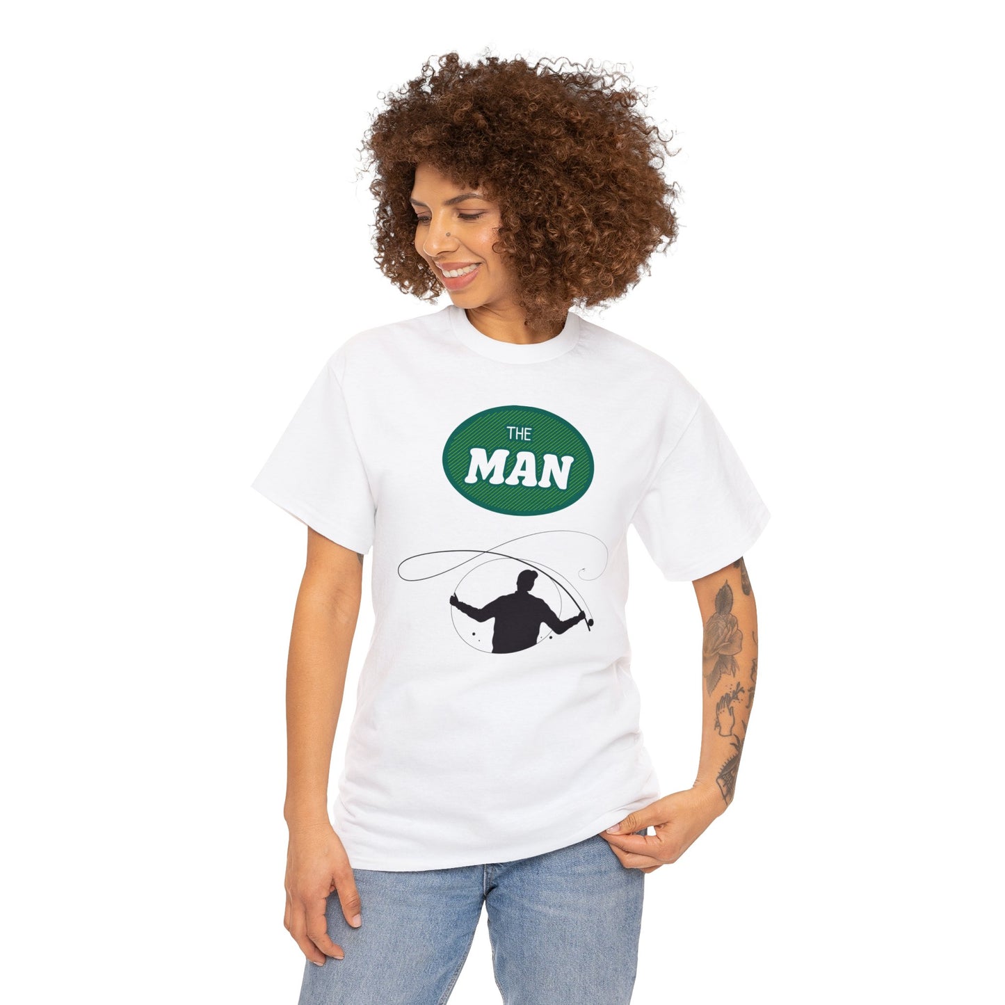 Unisex Heavy Cotton Tee Adult/Teen Activewear The Man (fishing) in Green and Black Writing