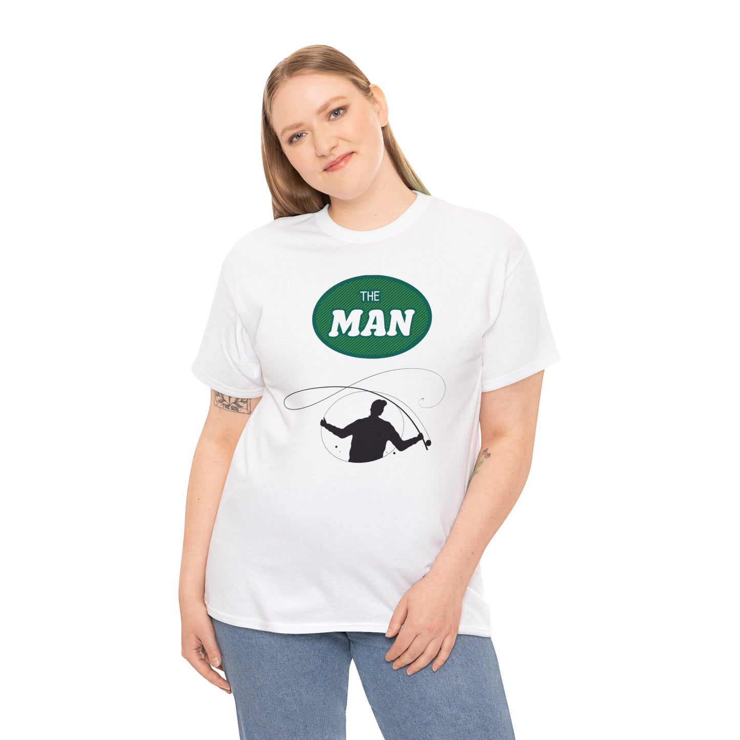 Unisex Heavy Cotton Tee Adult/Teen Activewear The Man (fishing) in Green and Black Writing