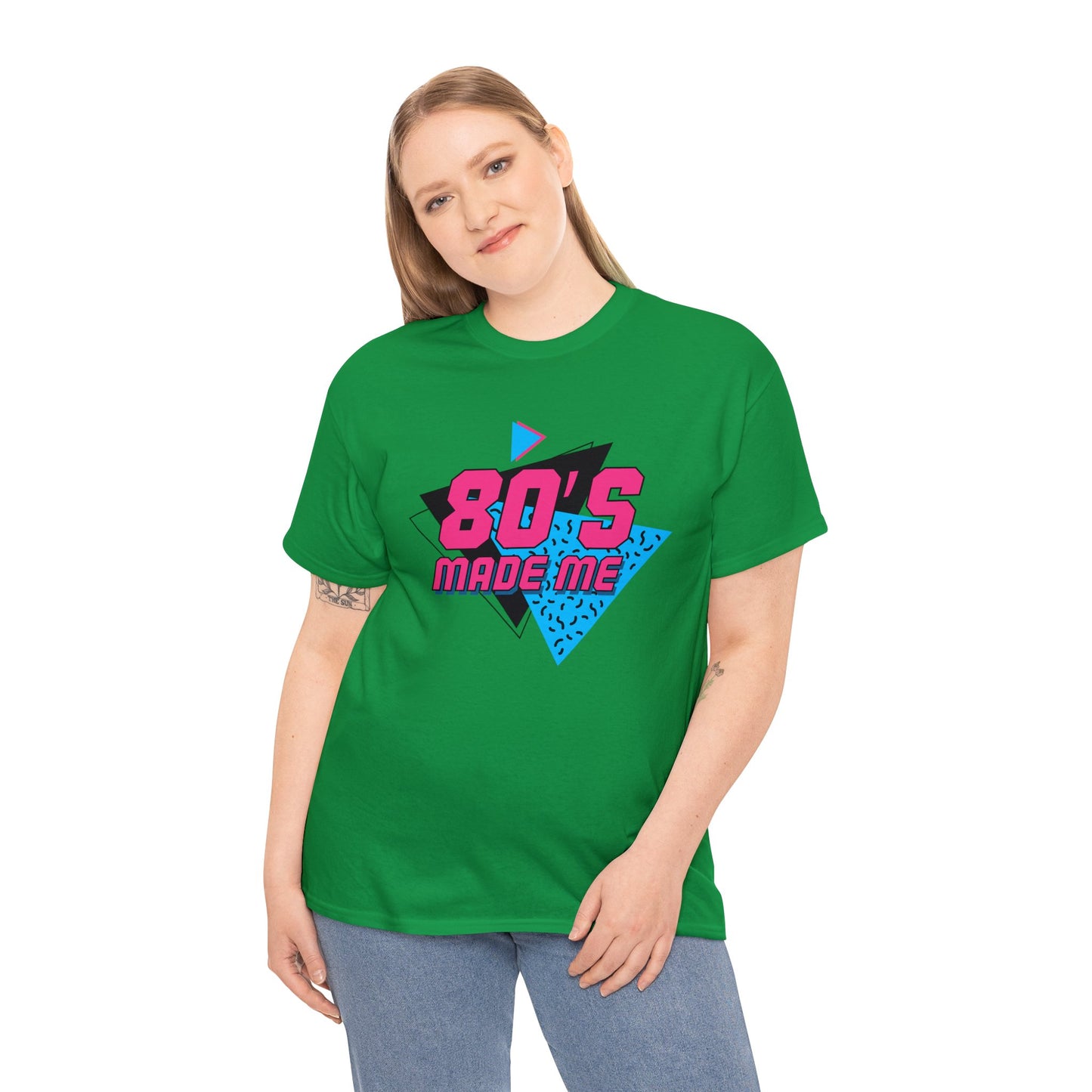 Unisex Heavy Cotton Tee Adult Activewear 80's Made Me In Blue and Hot Pink Shirt Comes In Many Colors