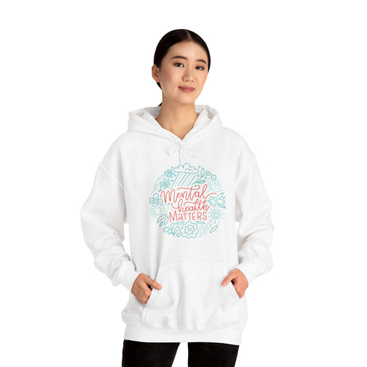 Unisex Heavy Blend™ Hooded Sweatshirt Adult/Teen Activewear Mental Health Matters Awareness in Blue and Peach Writing