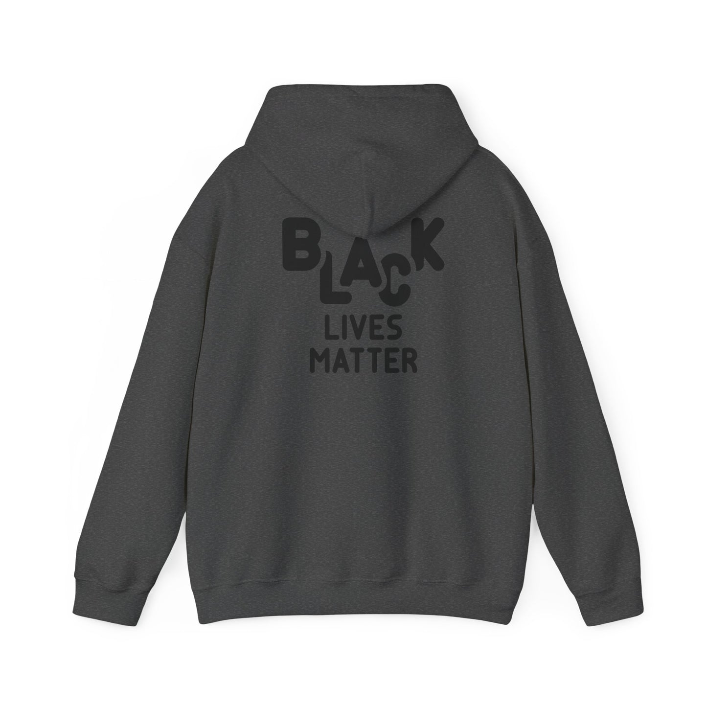 Unisex Heavy Blend™ Hooded Sweatshirt Adult/Teen Activewear Black Lives Matter in Black Writing on Front African American Woman Wearing Colors Red Green Yellow