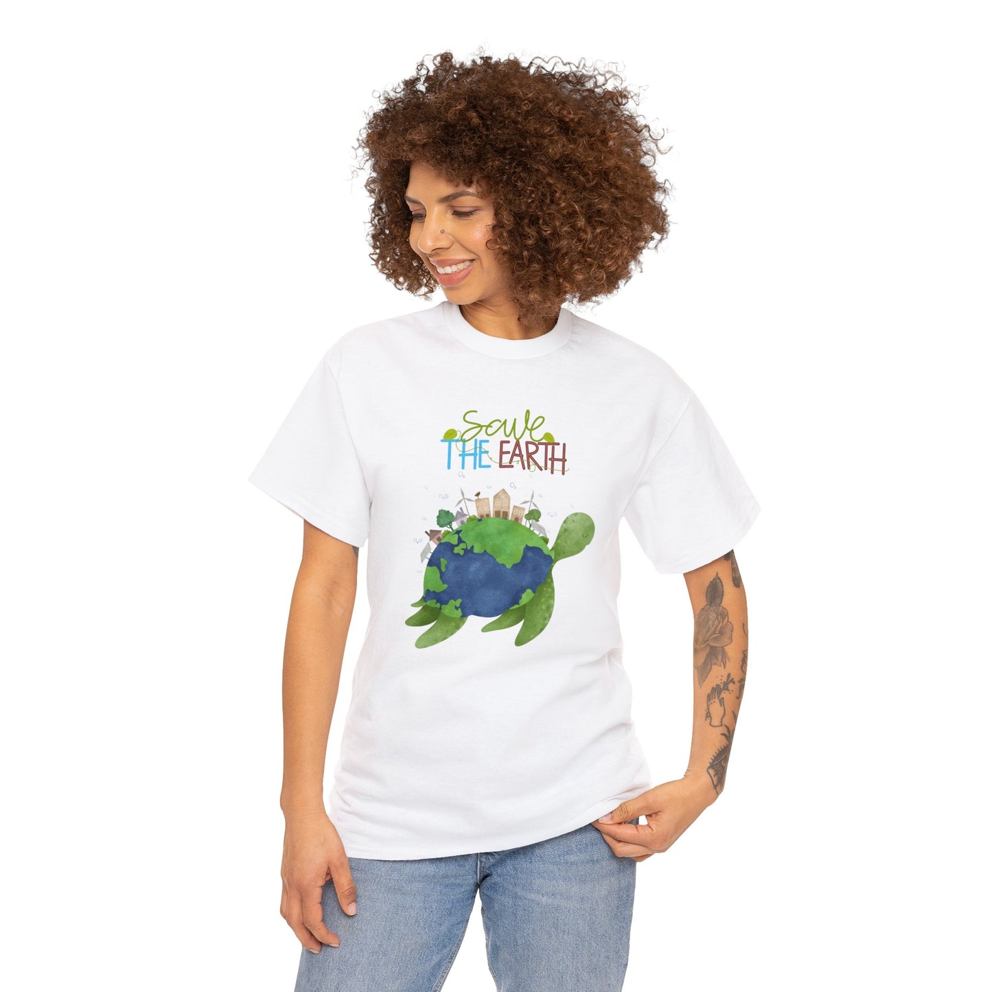 Unisex Heavy Cotton Tee Adult/Teen Activewear Shirt Comes In Many Colors Save The Earth With A Sea Turtle