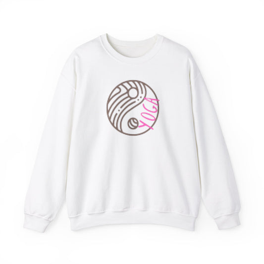 Unisex Heavy Blend™ Crewneck Sweatshirt ADULT/TEEN ACTIVEWEAR SWEATSHIRT YIN-YANG= BALANCE AND HARMONY YOGA IN PINK WRITING