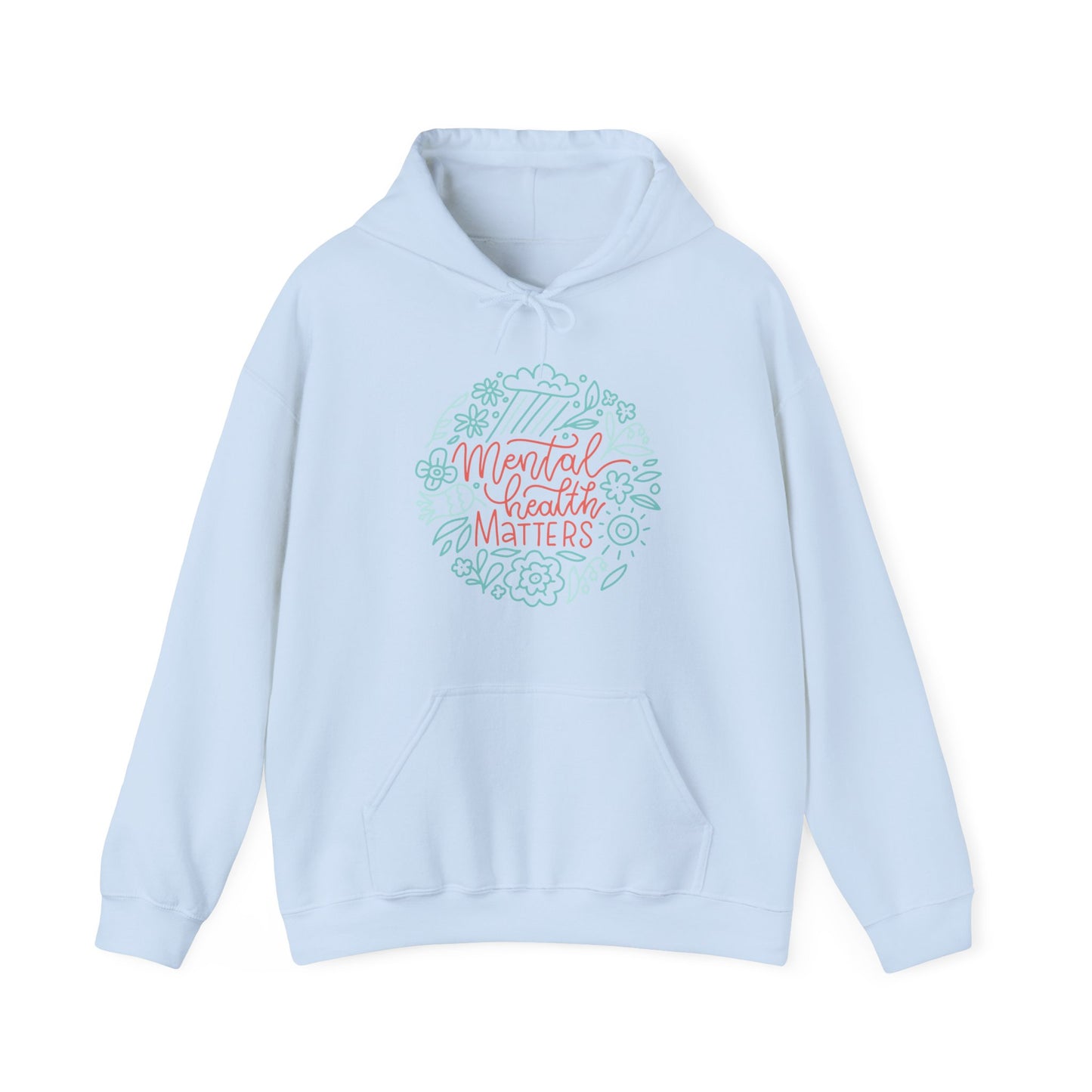 Unisex Heavy Blend™ Hooded Sweatshirt Adult/Teen Activewear Mental Health Matters Awareness in Blue and Peach Writing