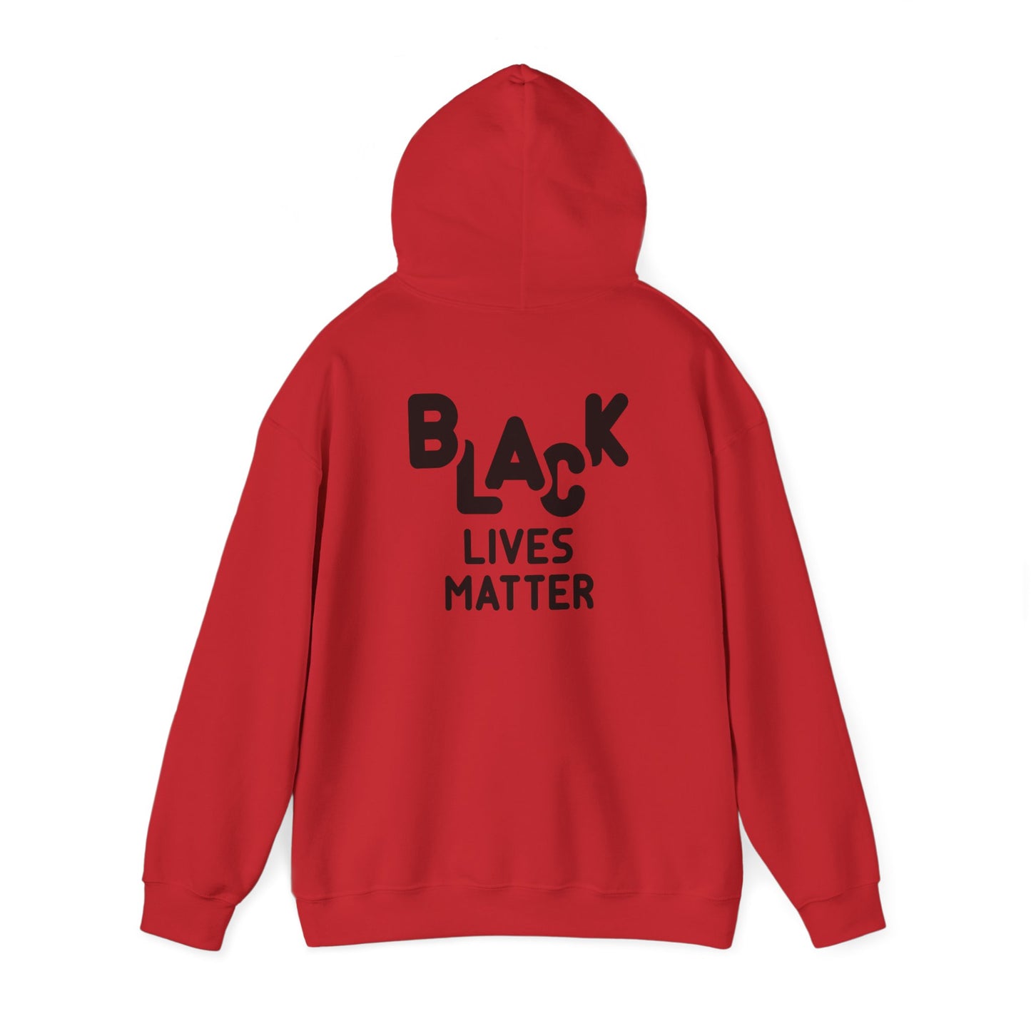 Unisex Heavy Blend™ Hooded Sweatshirt Adult/Teen Activewear African American Woman in Black with Colors Red Green Yellow of African Colors Black Lives Matter on Back in Black Writing