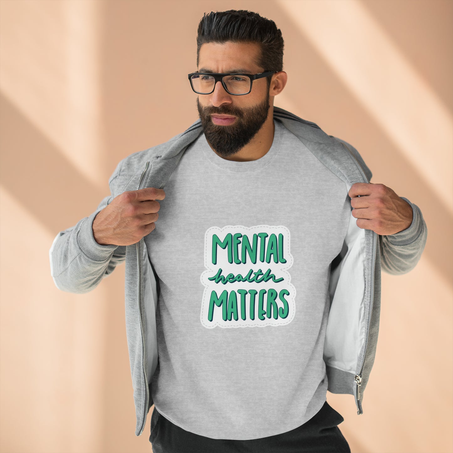 Unisex Crewneck Sweatshirt Adult/Teen Activewear Mental Health Matters Colors Teal-Blue/Green and White Writing