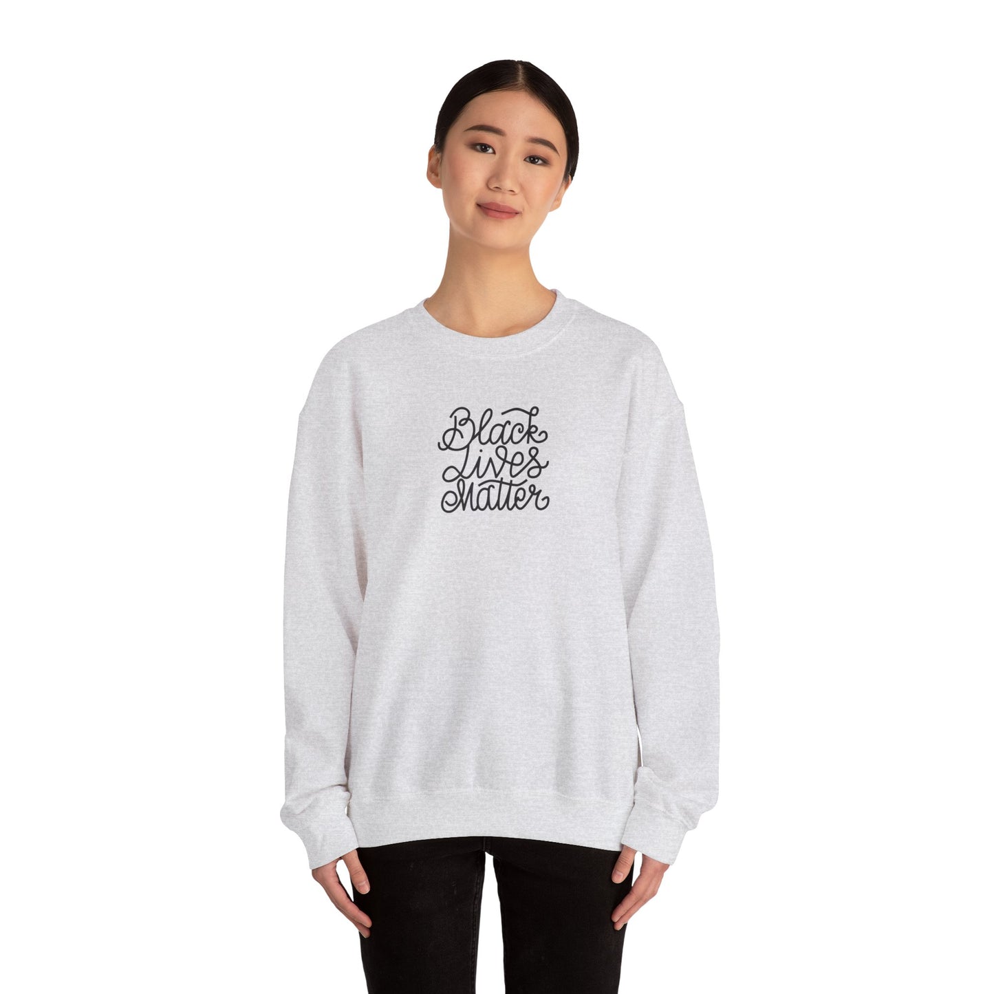 Unisex Heavy Blend™ Crewneck Sweatshirt Adult/Teen Activewear Black Lives Matter in Black Writing on Back African American wear Colors Red Yellow Green No More Racism