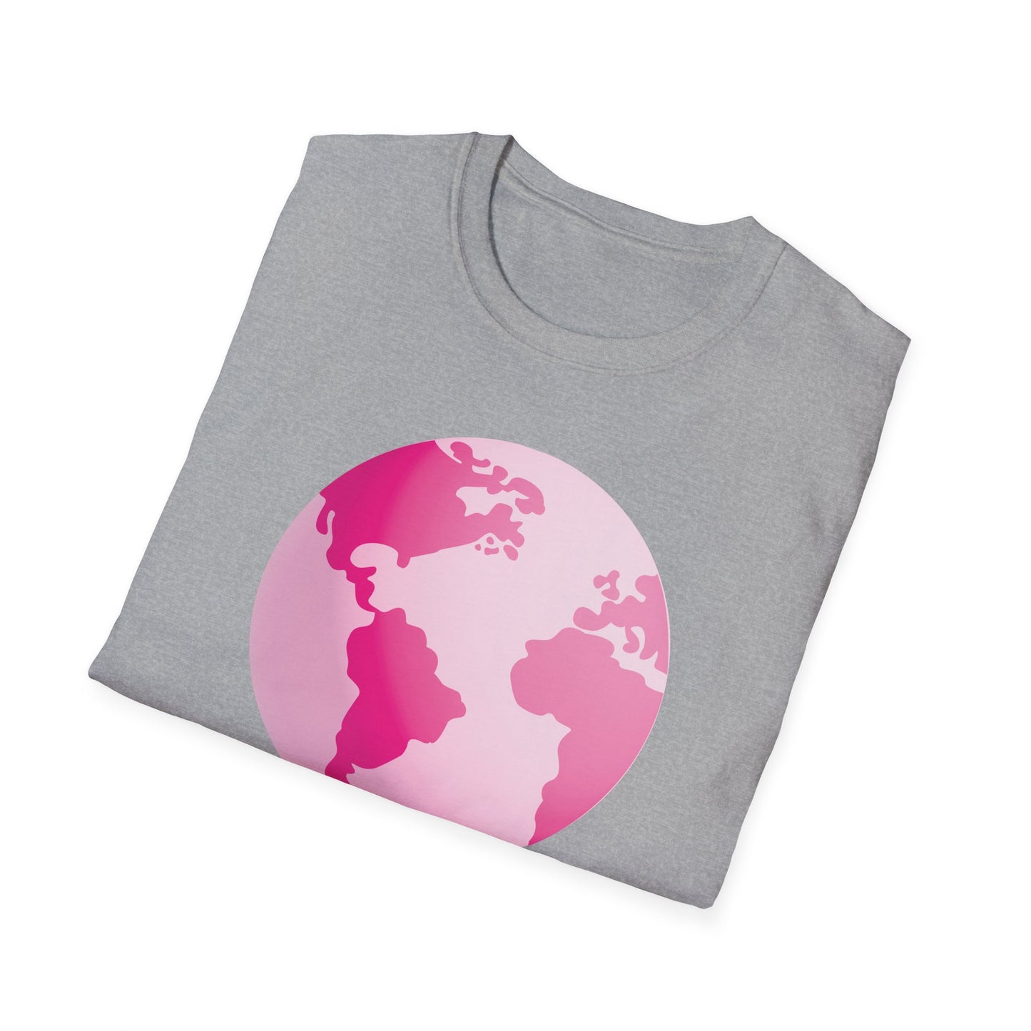 Unisex Softstyle T-Shirt Adult/Teen Activewear Pink World on Front on Back Fight Cancer in Pink with Pink Ribbon Cancer Awareness