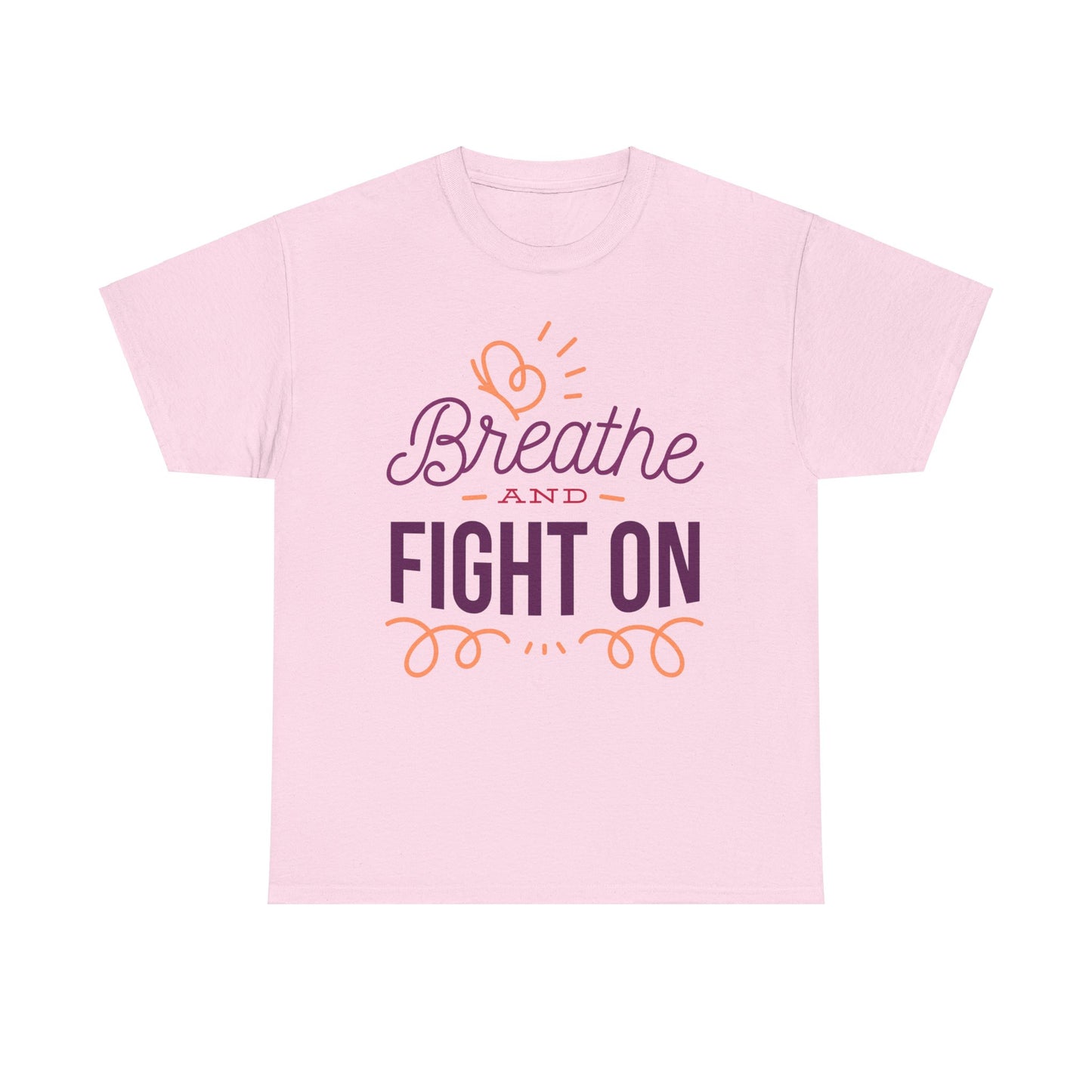 Unisex Heavy Cotton Tee Adult/Teen Activewear Breathe and Live On Colors Peach and Purple Writing