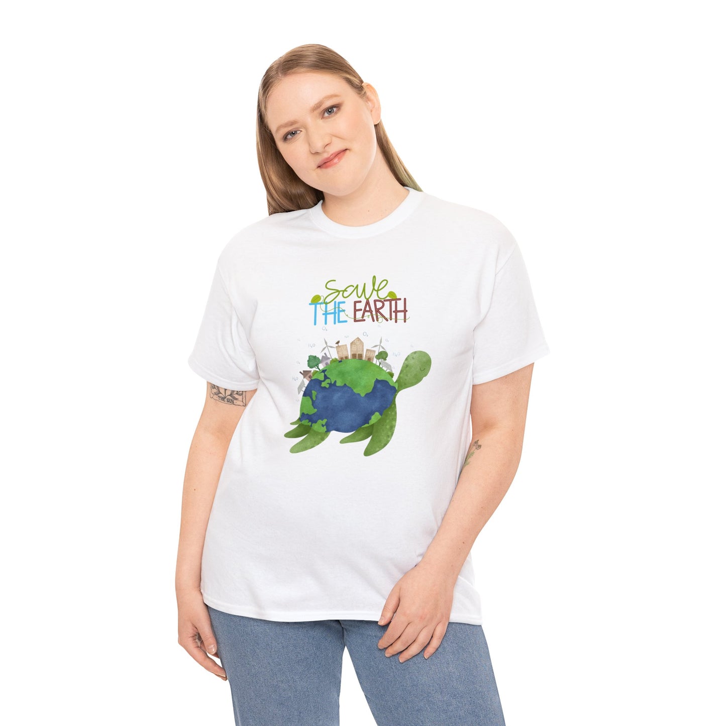 Unisex Heavy Cotton Tee Adult/Teen Activewear Shirt Comes In Many Colors Save The Earth With A Sea Turtle