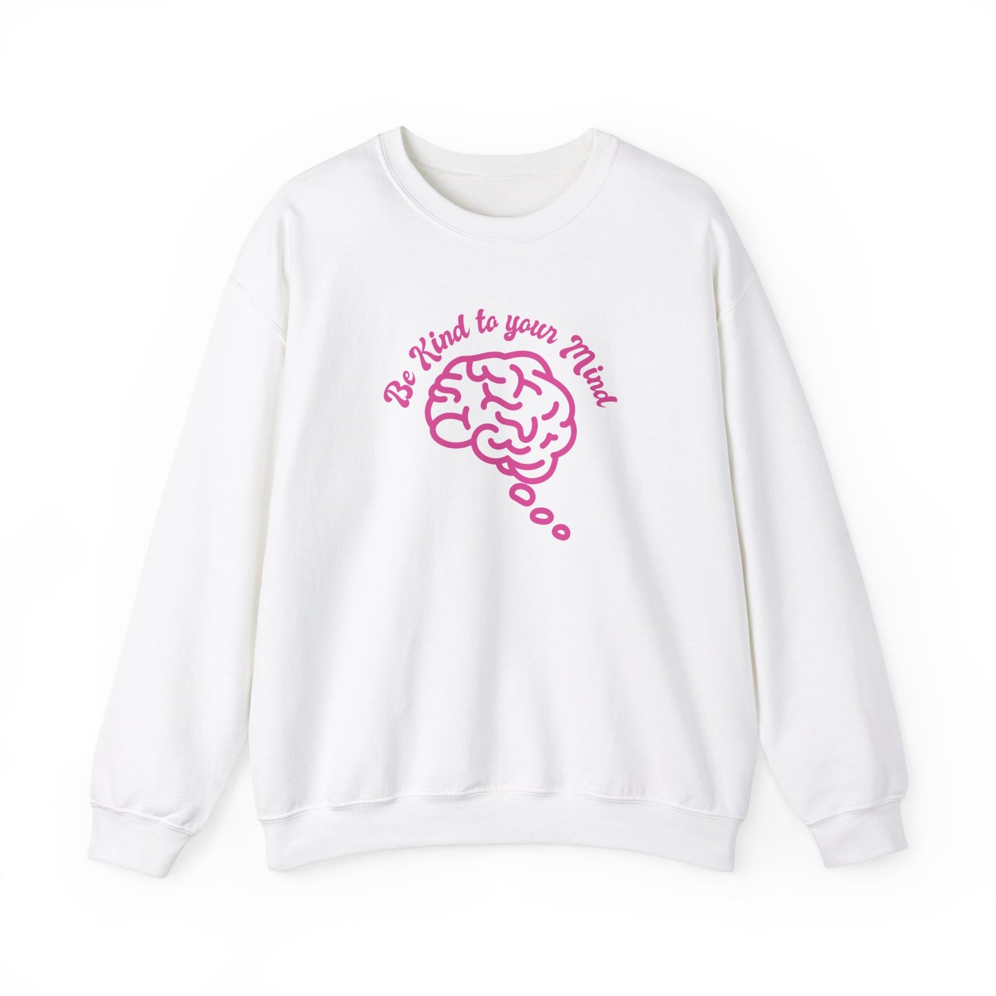 Unisex Heavy Blend™ Crewneck Sweatshirt Adult/Teen Activewear Be Kind To Your Mind in Pink with a Pink Brain