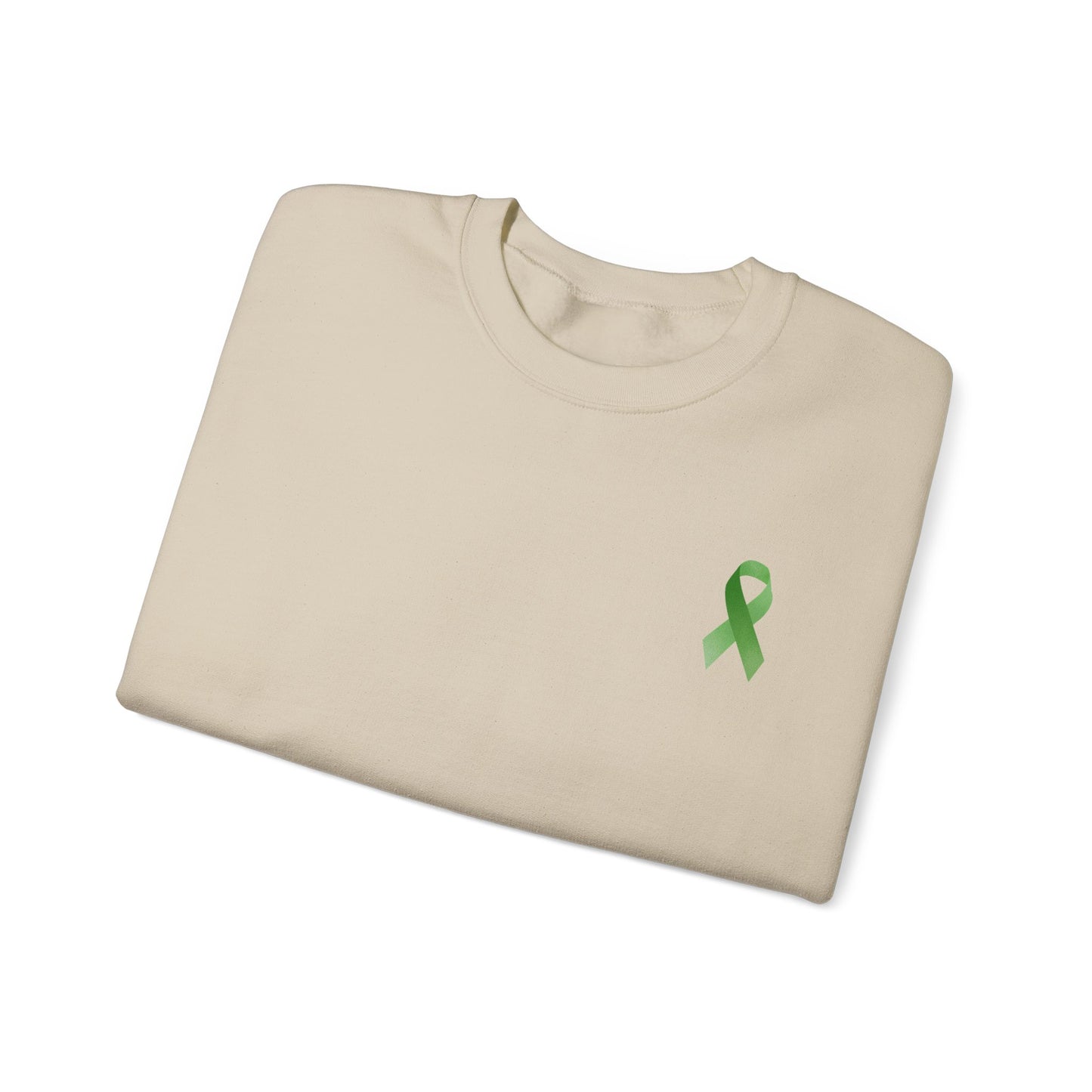 Unisex Heavy Blend™ Crewneck Sweatshirt Adult/Teen Activewear Mental Health Awareness Ribbon on Front Asking for Help Is OK on Right Sleeve