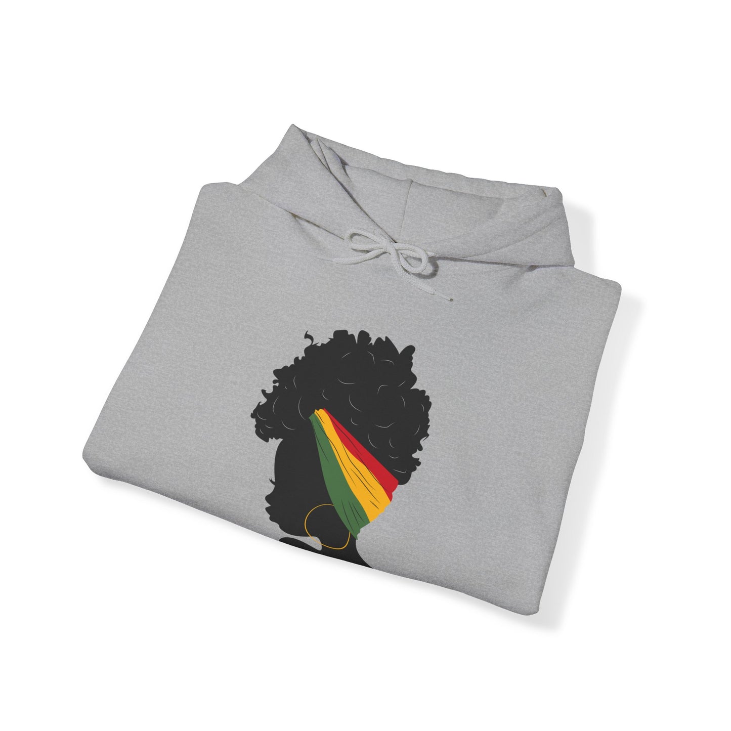 Unisex Heavy Blend™ Hooded Sweatshirt Adult/Teen Activewear Black Woman with African Colors Yellow Green Red Headband