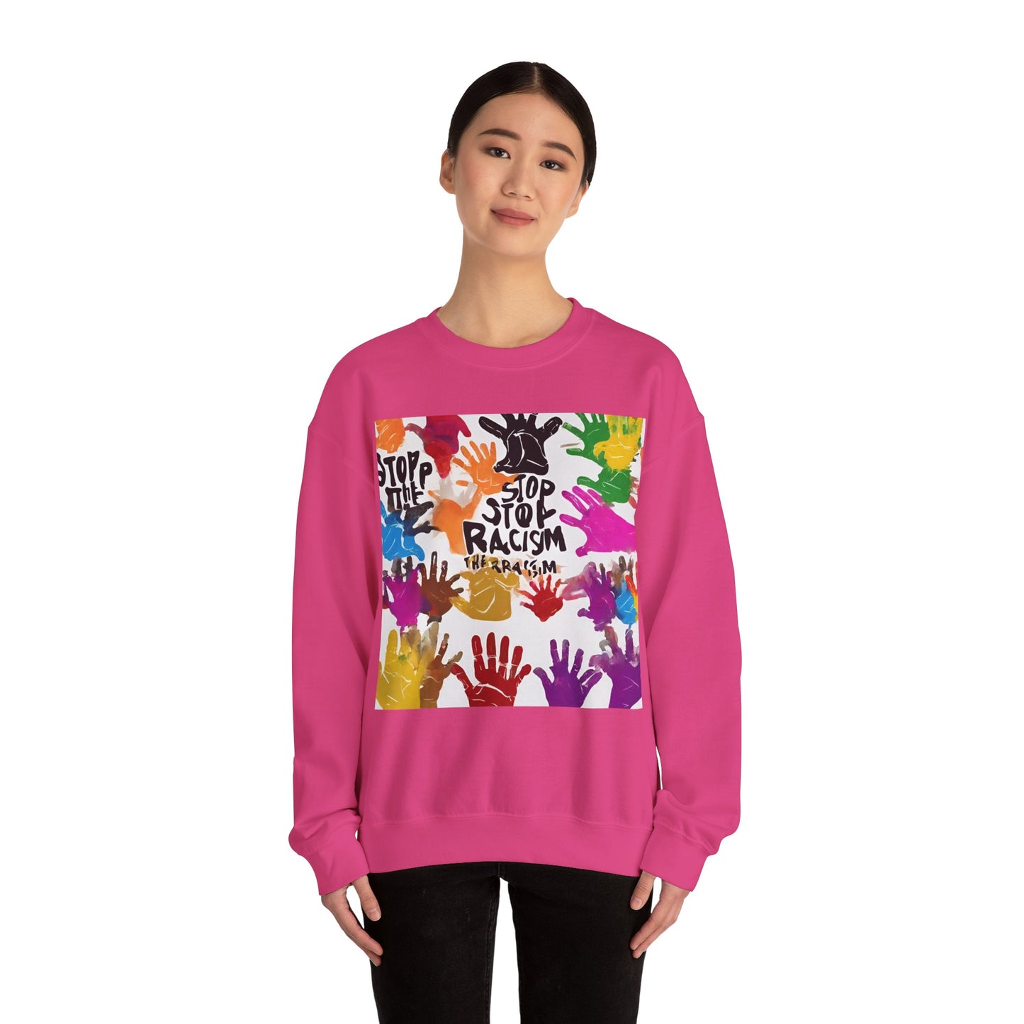 Unisex Heavy Blend™ Crewneck Sweatshirt Adult/Teen Stop Racism Awareness' Activewear Colors Red Yellow Blue Green