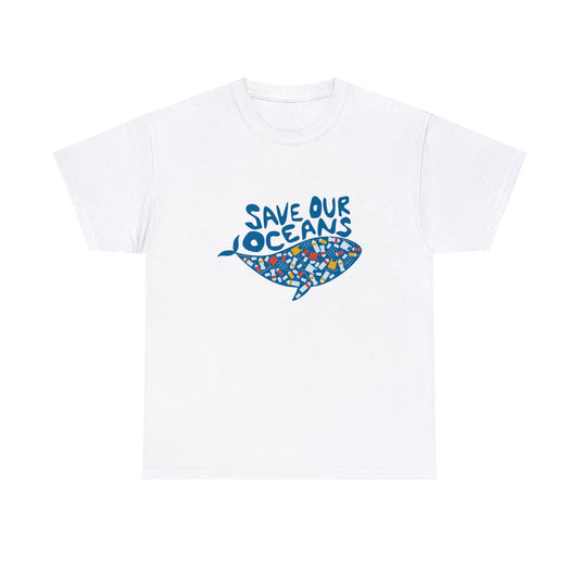 Unisex Heavy Cotton Tee Adult/Teen Activewear Shirt Comes In Many Colors Save Our Oceans Whale in Blue