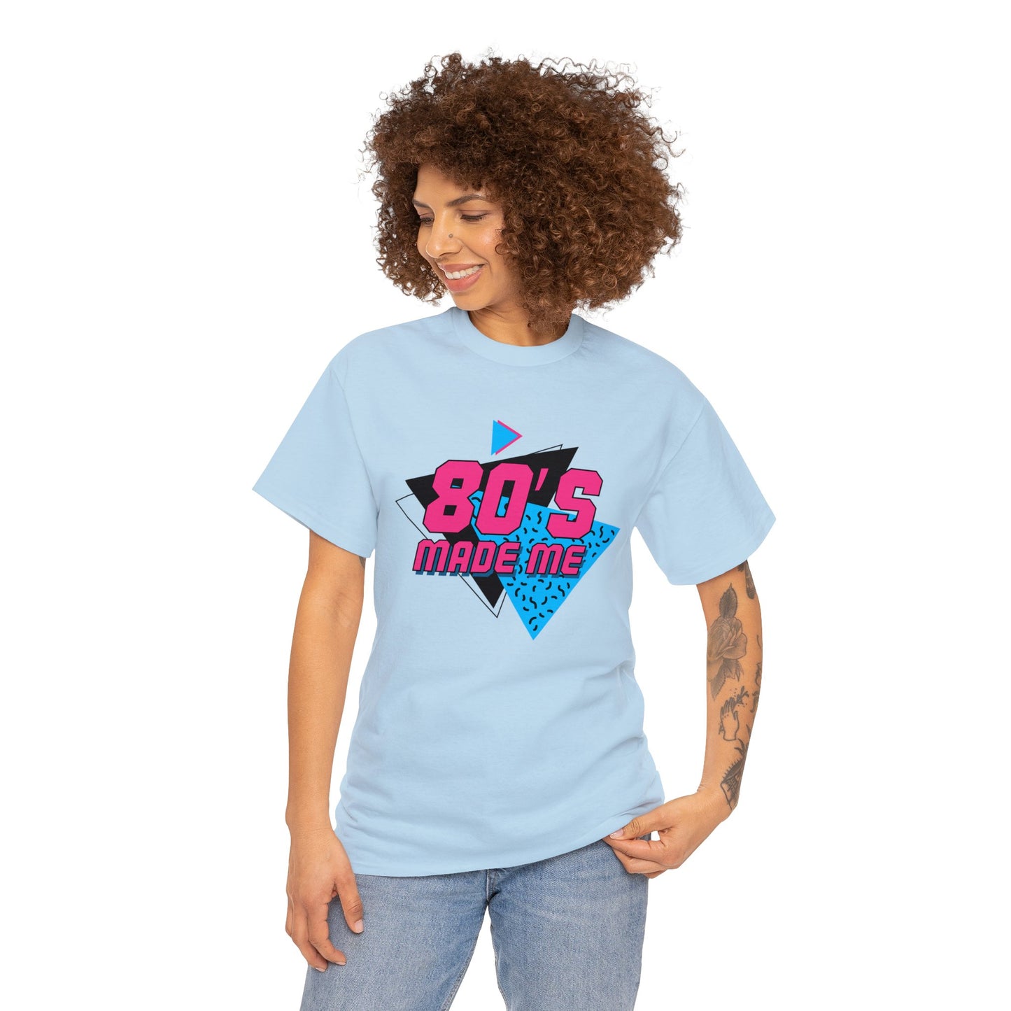 Unisex Heavy Cotton Tee Adult Activewear 80's Made Me In Blue and Hot Pink Shirt Comes In Many Colors