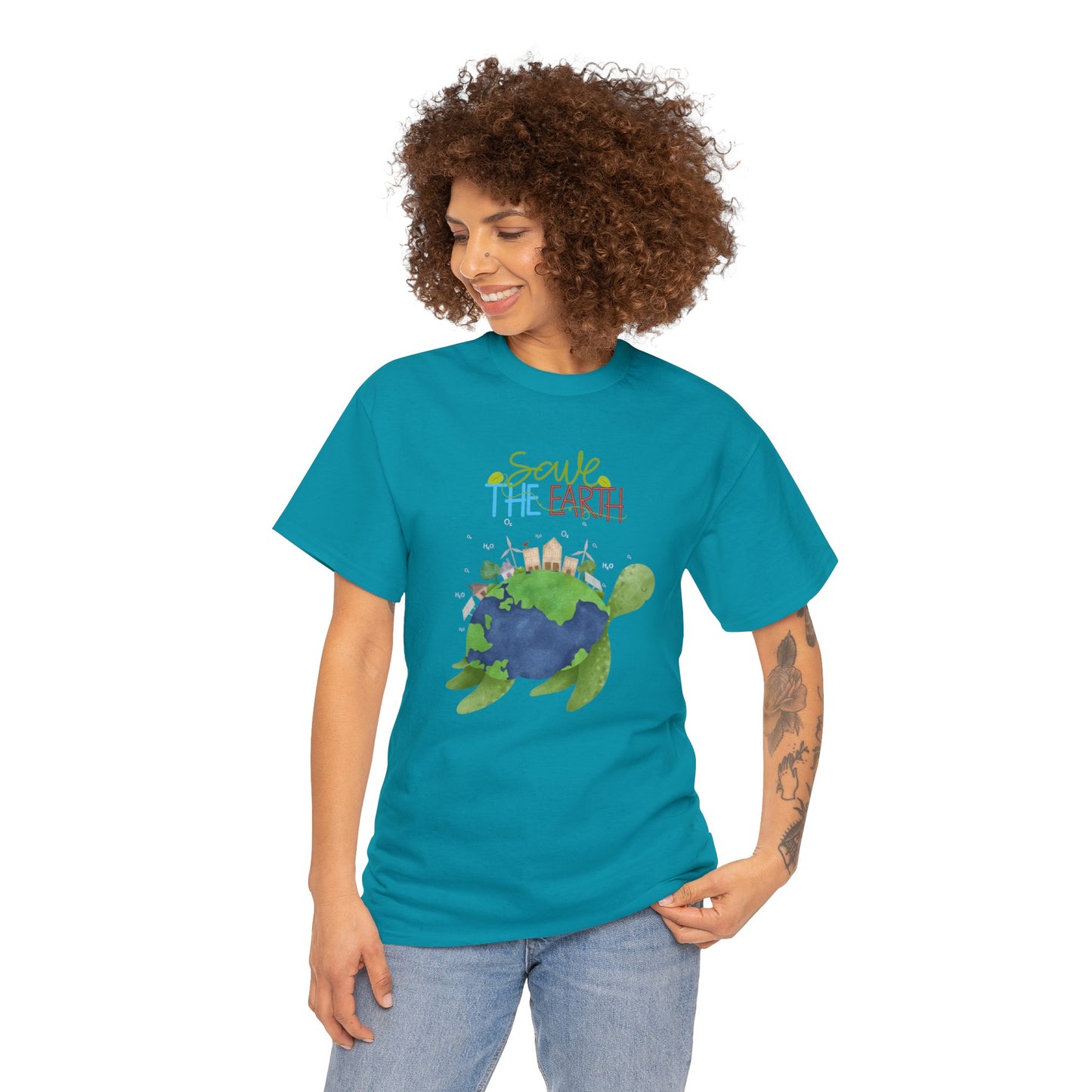 Unisex Heavy Cotton Tee Adult/Teen Activewear Shirt Comes In Many Colors Save The Earth With A Sea Turtle