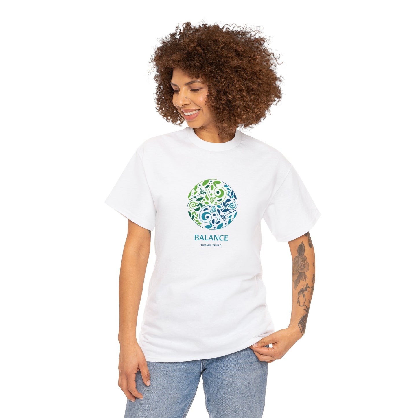 Unisex Heavy Cotton Tee Adult/Teen Activewear Balance Green And Blue