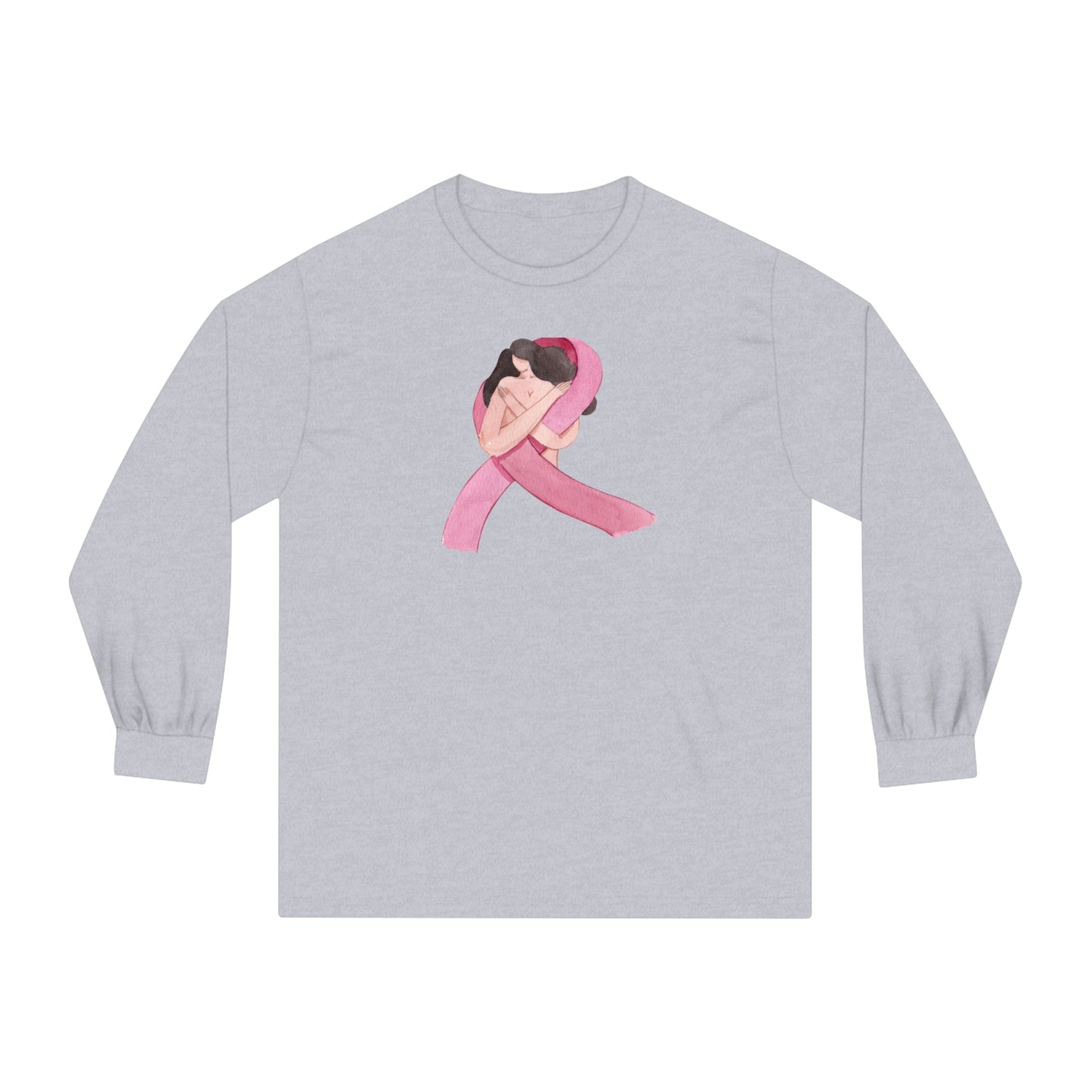 Unisex Classic Long Sleeve T-Shirt Adult Activewear Pink Ribbon with Woman for Breast Cancer Awareness