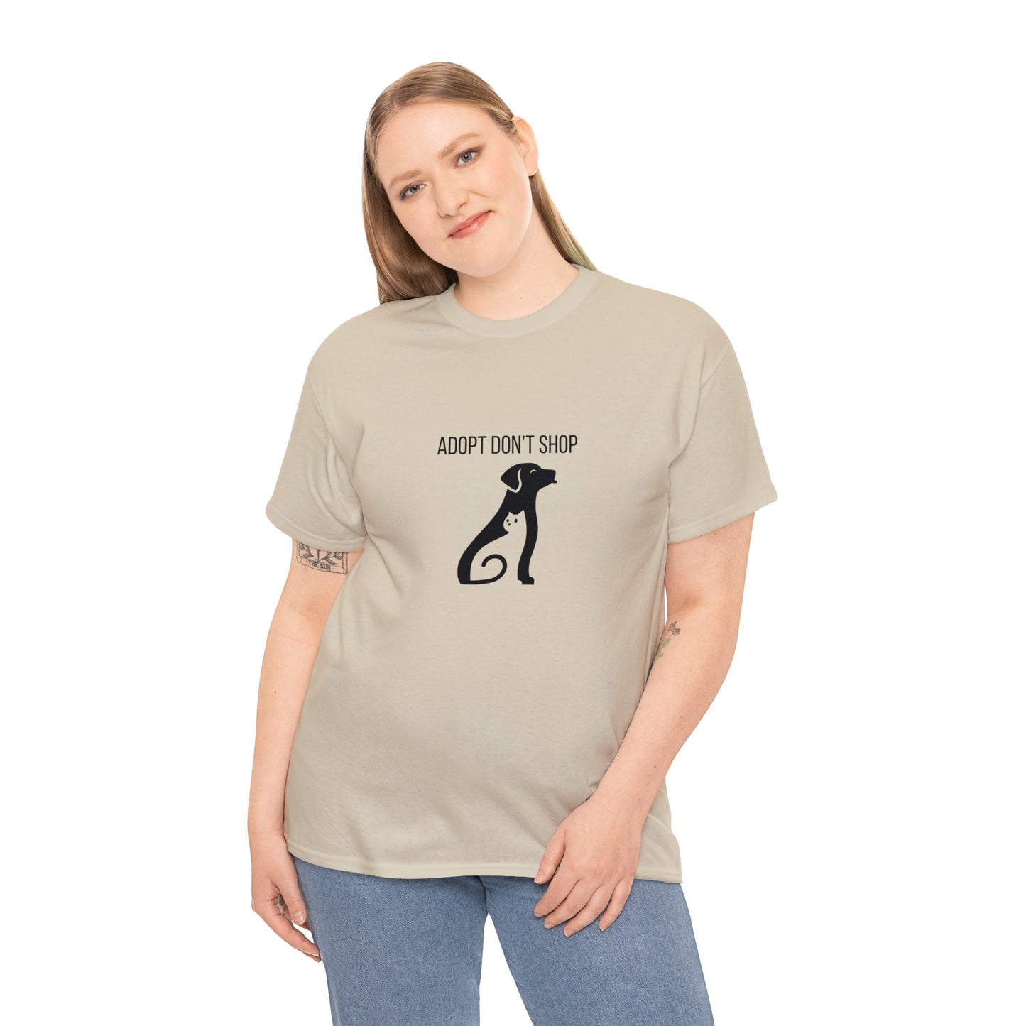 Unisex Heavy Cotton Tee Adult/Teen Activewear Adopt Don't Shop With A Image of Dog And Cat Shirt Comes In Many Colors