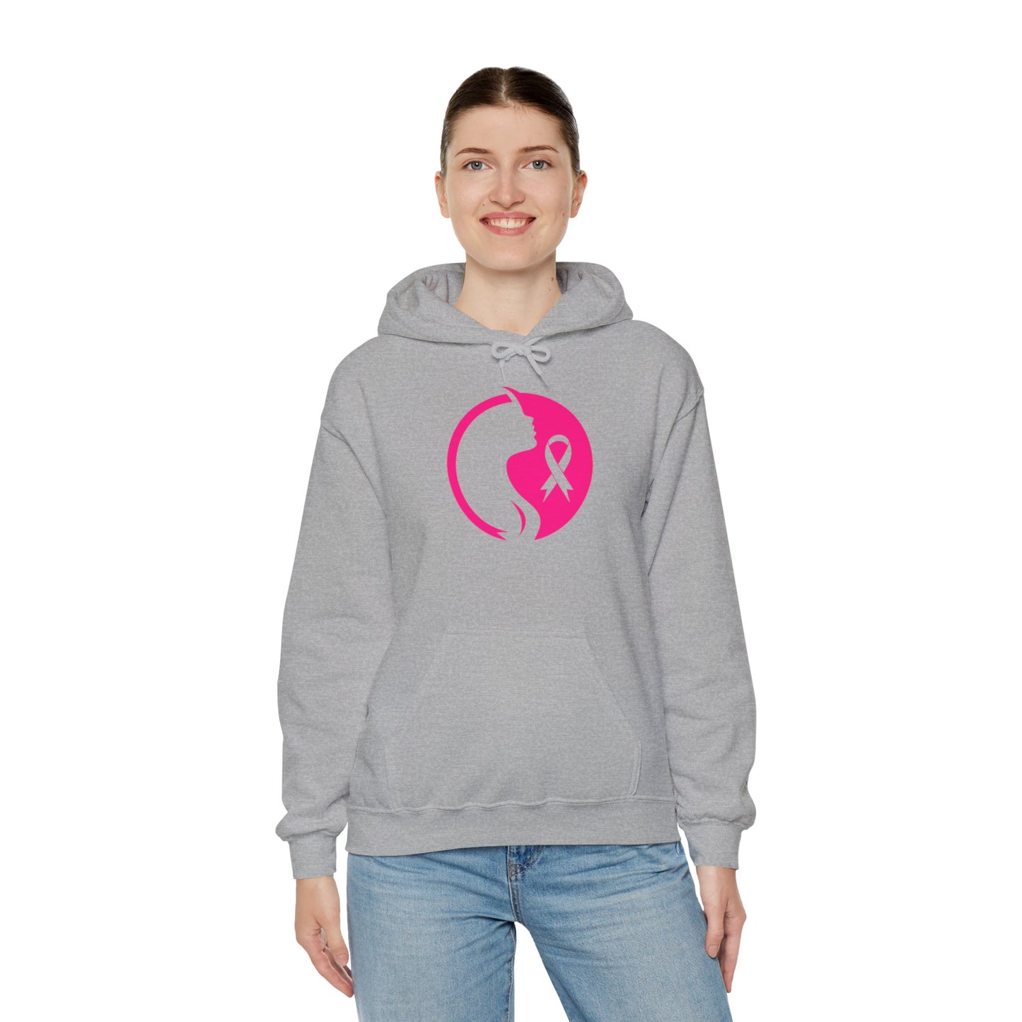 Unisex Heavy Blend™ Hooded Sweatshirt ADULT/TEEN ACTIVEWEAR BREAST CASNCER AWARENESS RIBBON PINK WITH WOMAN SILHOUETTE DEDICATED TO BRANDY PEW