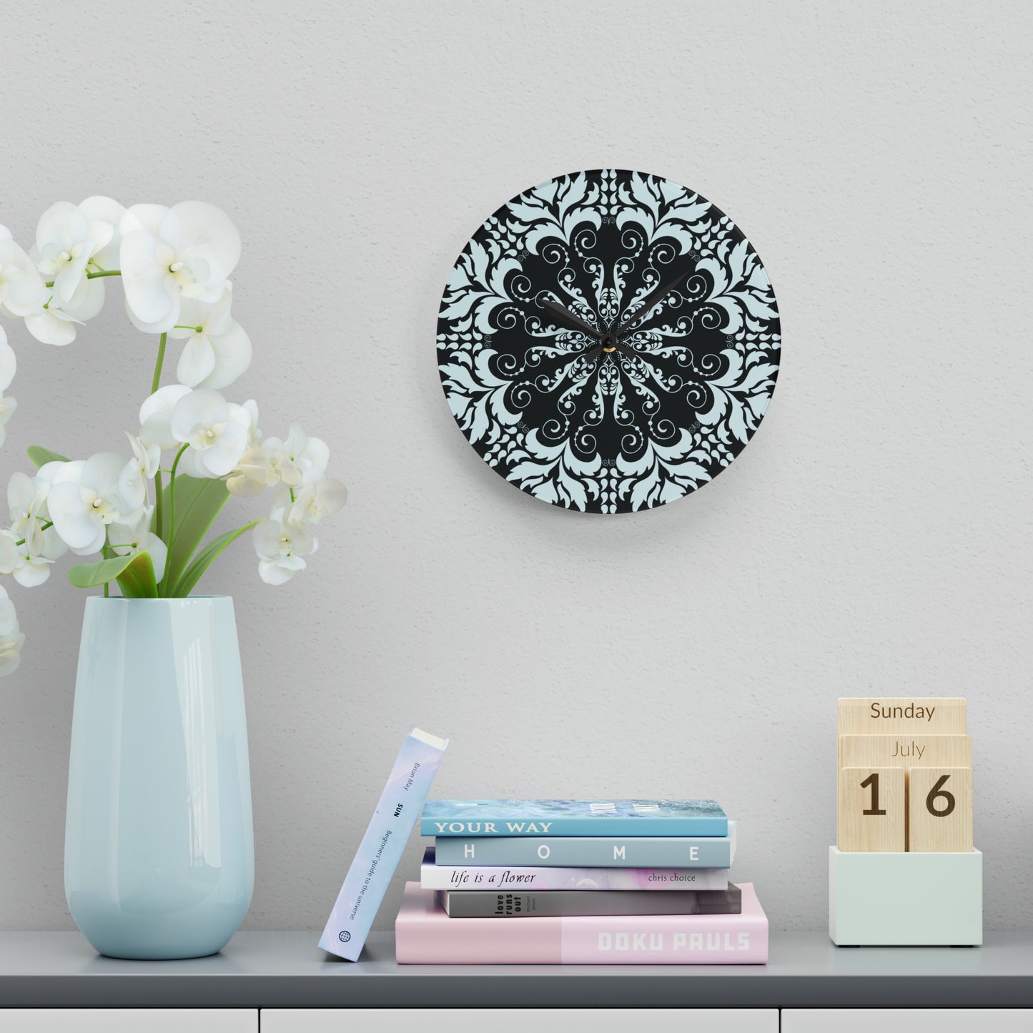 Acrylic Wall Clock Are Available To Be Made To Match Any Product Including Pillow Shams, Curtains, Rugs, Clocks, and More Please Call 1-603-377-1833 Can Be Done In 24 Hours