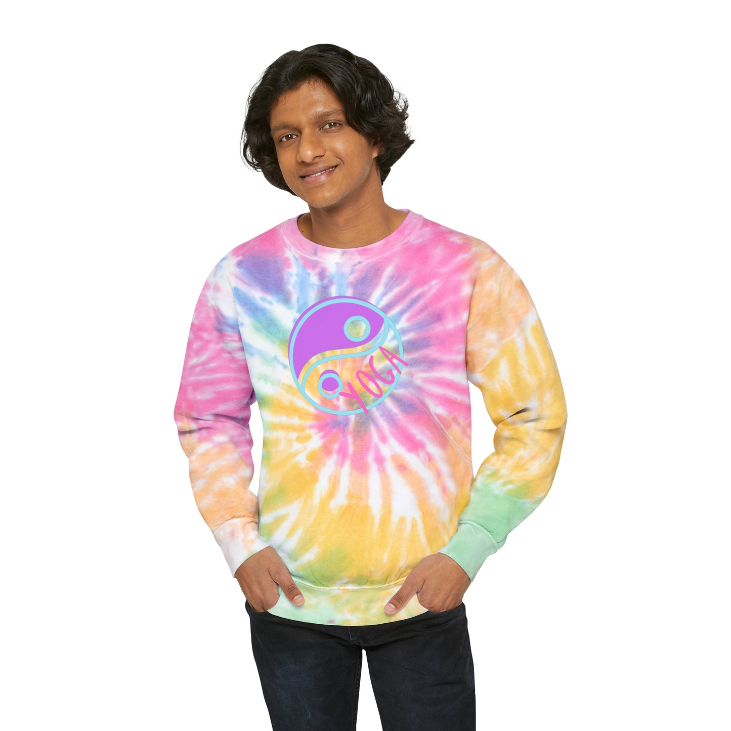 Unisex Tie-Dye Sweatshirt ADULT/TEEN ACTIVEWEAR YOGA IN DARK PINK YIN-YANG COLORS TEAL-BLUE PURPLE