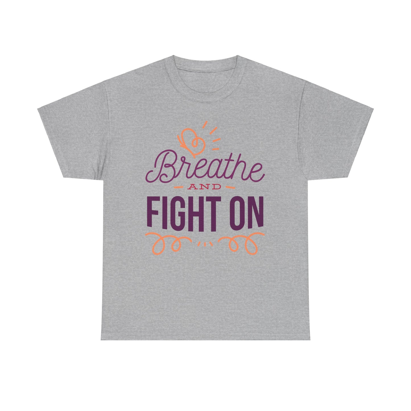 Unisex Heavy Cotton Tee Adult/Teen Activewear Breathe and Live On Colors Peach and Purple Writing