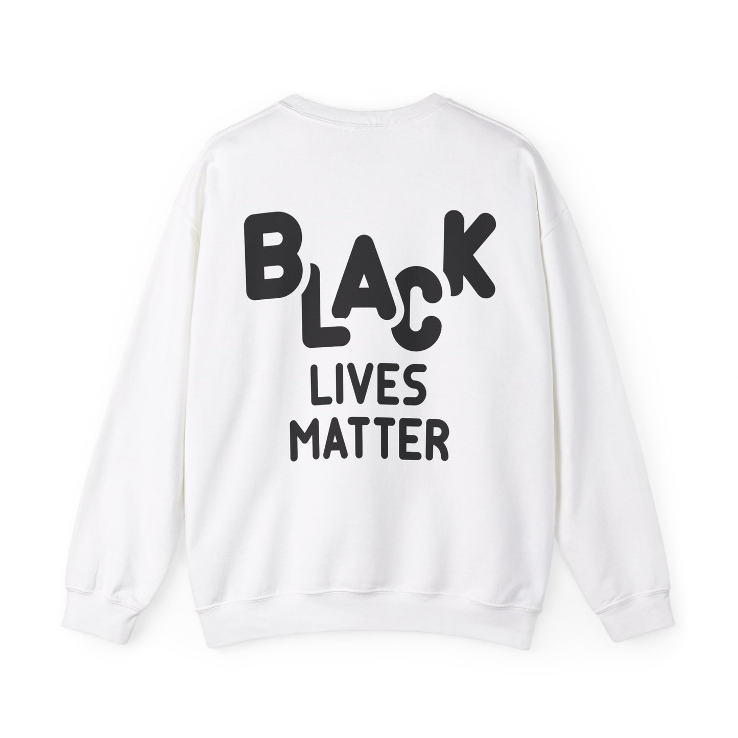 Unisex Heavy Blend™ Crewneck Sweatshirt Adult/Teen Activewear Black Lives Matter in Black on Back on Front African American Woman wear African Colors Red Yellow Green