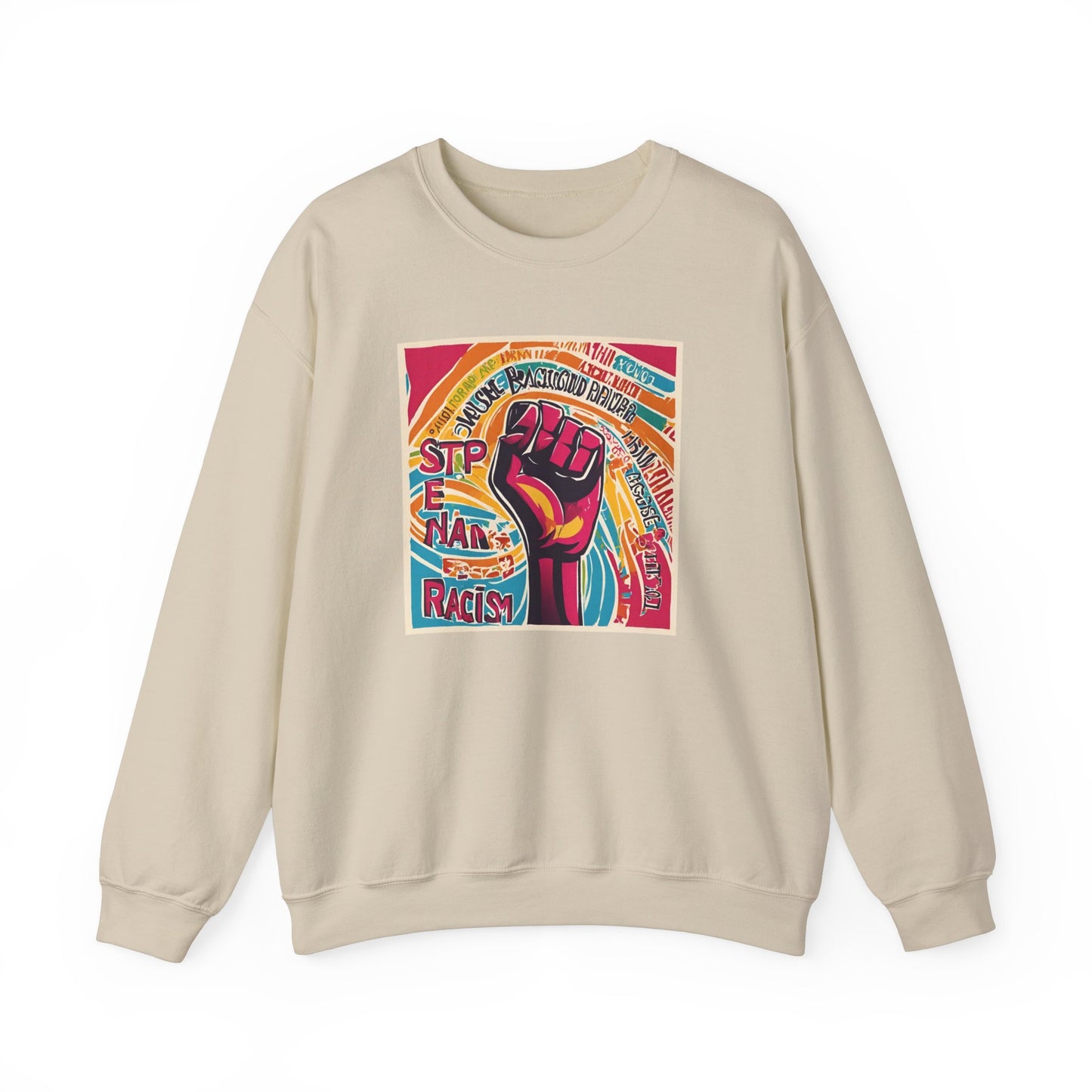 Unisex Heavy Blend™ Crewneck Sweatshirt Adult/Teen Activewear Stop Racism Awareness' Colors Tan Blue Red and Yellow