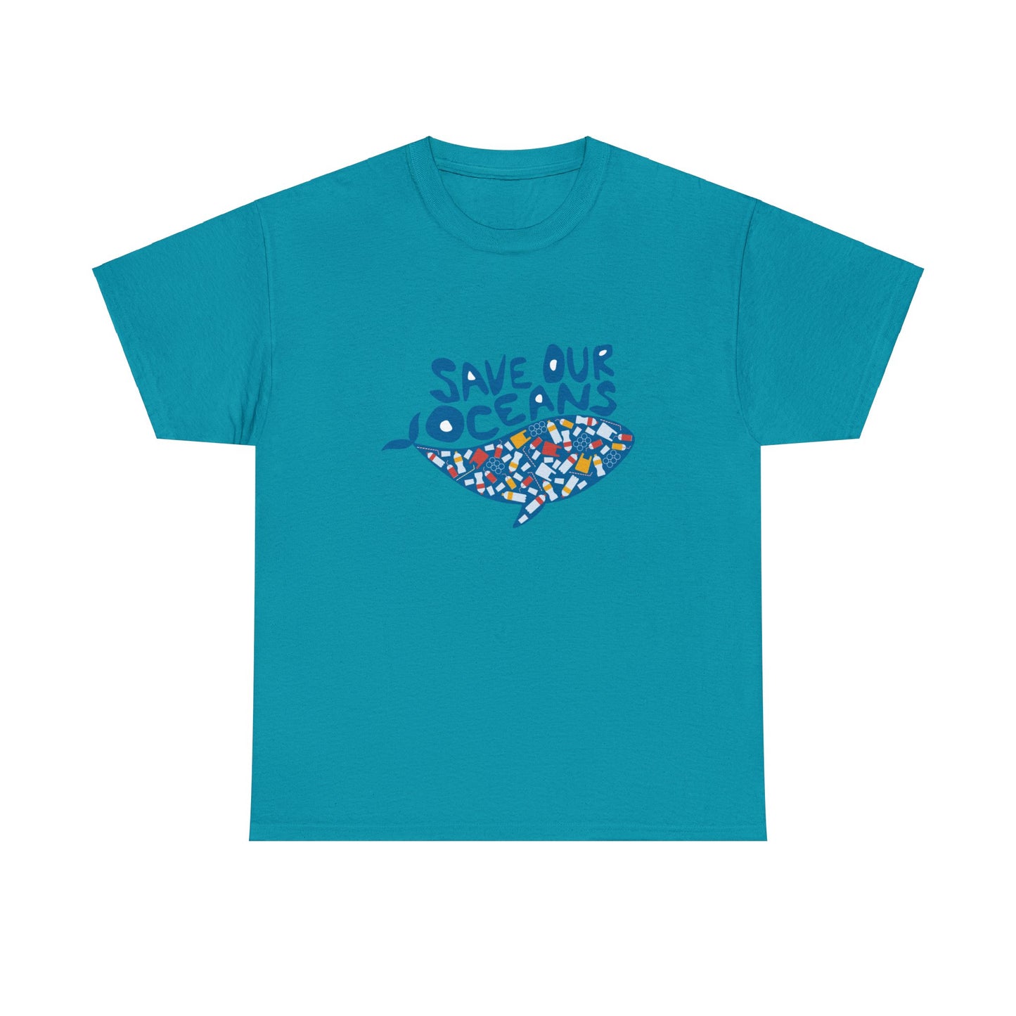 Unisex Heavy Cotton Tee Adult/Teen Activewear Shirt Comes In Many Colors Save Our Oceans Whale in Blue