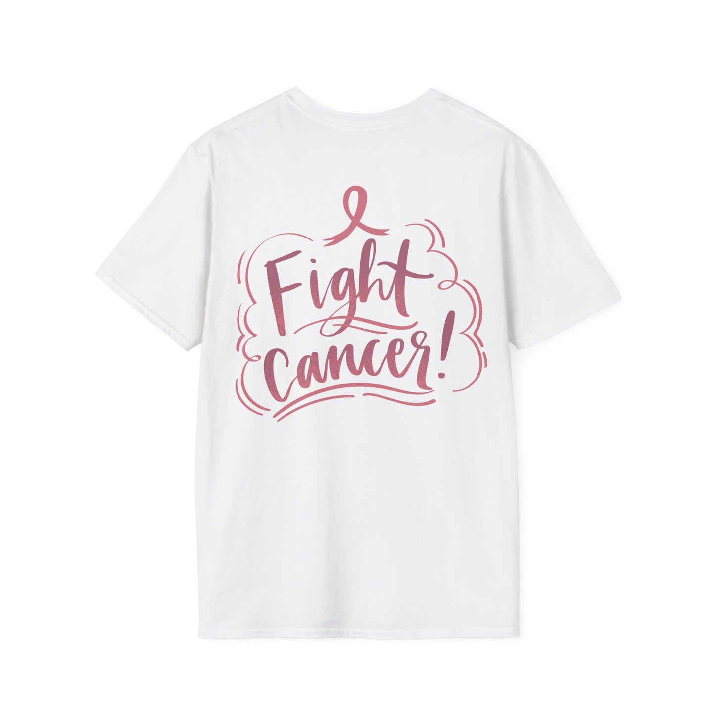 Unisex Softstyle T-Shirt Adult/Teen Activewear Pink World on Front on Back Fight Cancer in Pink with Pink Ribbon Cancer Awareness