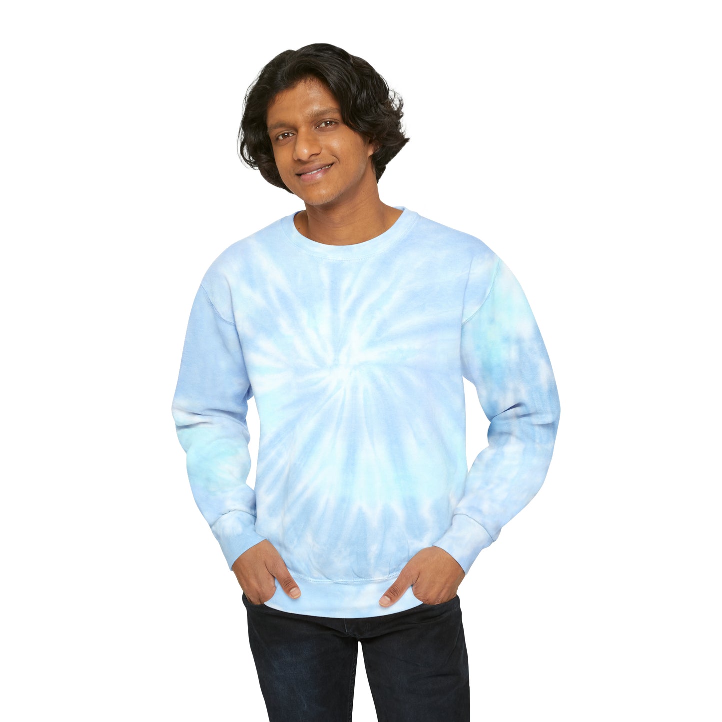 Unisex Tie-Dye Sweatshirt  CREWNECK ADULT/TEEN ACTIVEWEAR YIN-YANG = BALANCE AND HARMONY YOGA GREYISH/BROWN AND BLUE IN COLOR