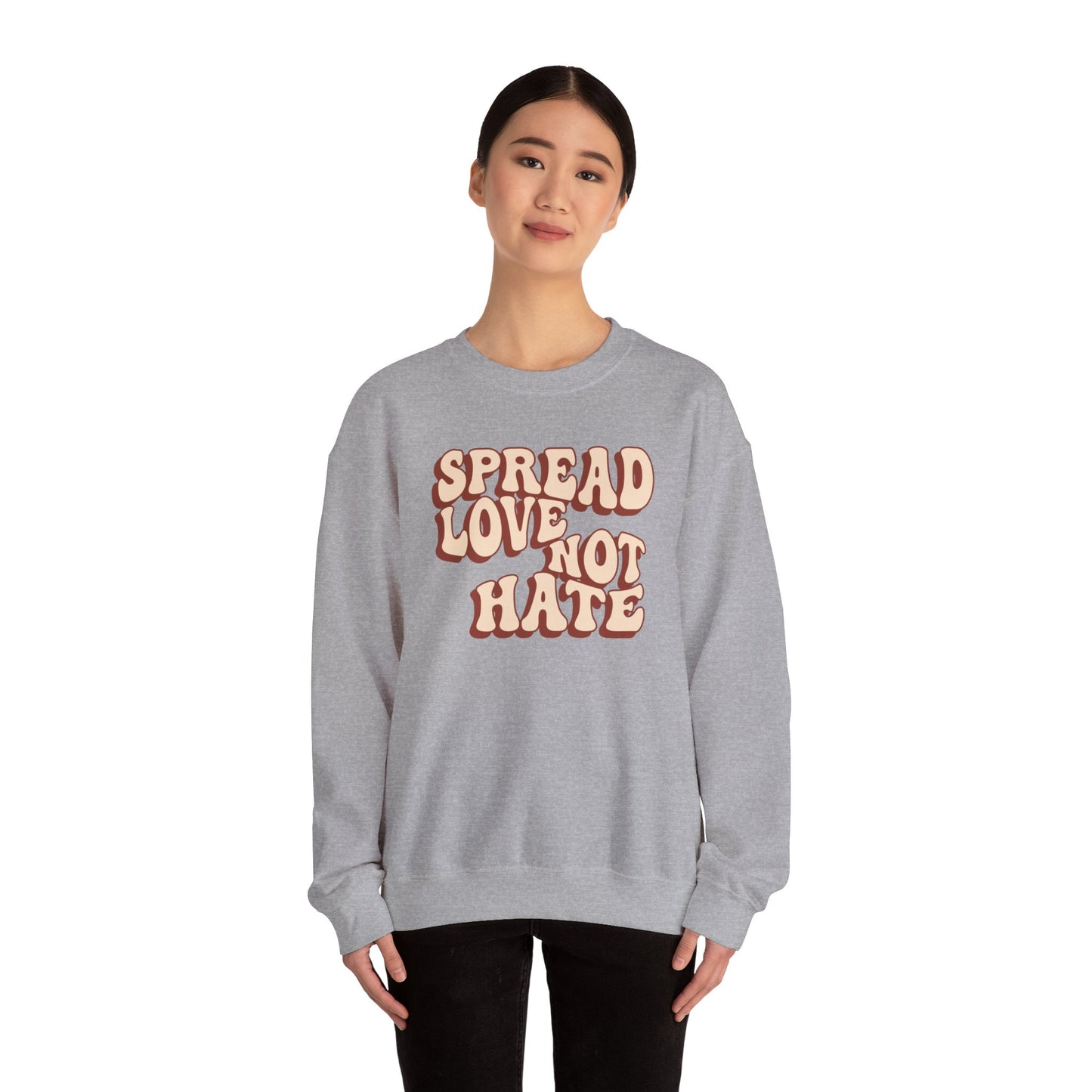 Unisex Heavy Blend™ Crewneck Sweatshirt Adult/Teen Activewear Spread Love Not Hate Colors Tan And Light Brown