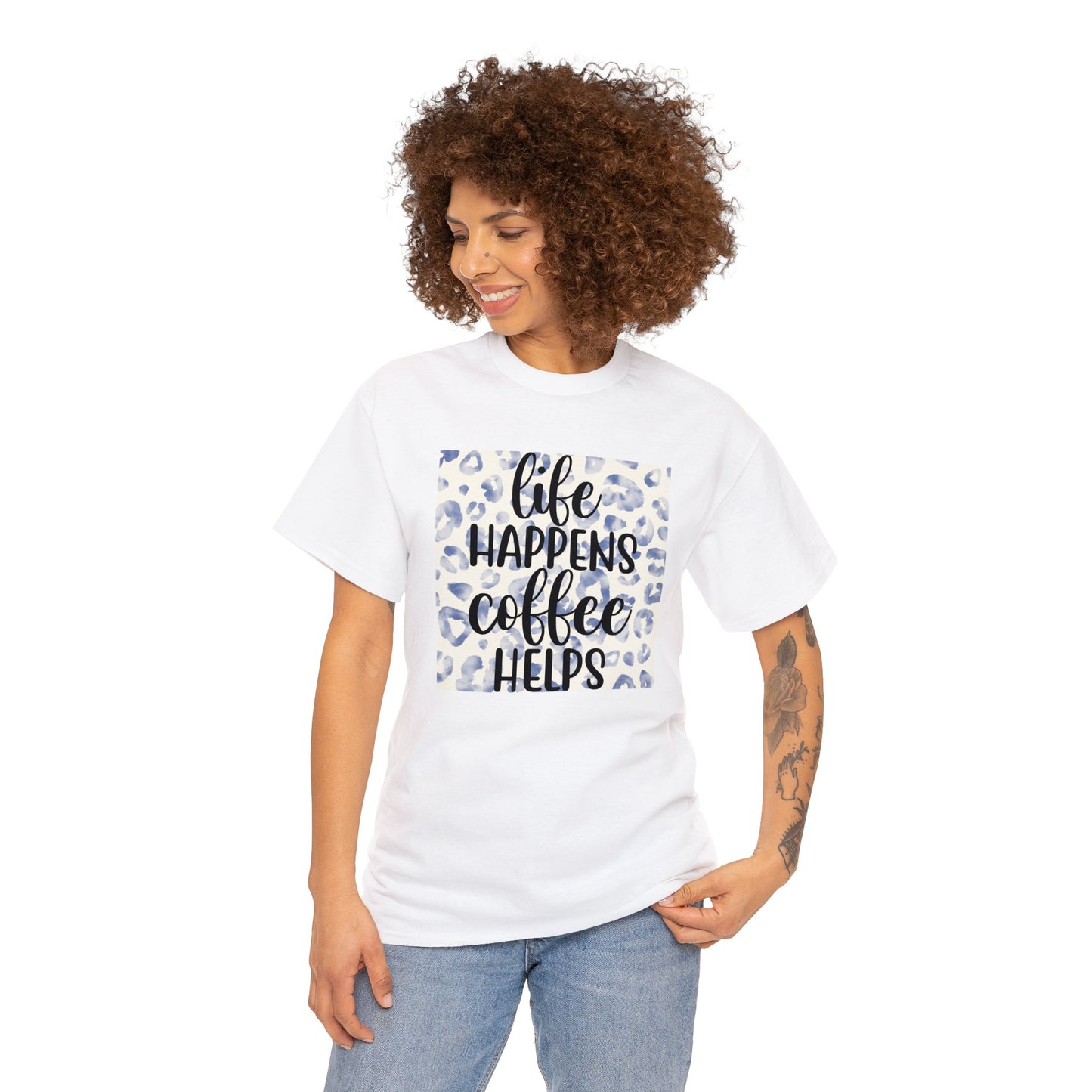 Unisex Heavy Cotton Tee Adult/Teen Activewear Life Happens Coffee Helps