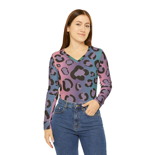 Women's Long Sleeve V-neck Shirt (AOP) Adult/Teen Activewear