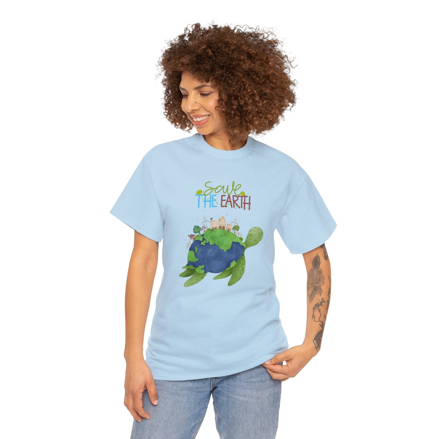 Unisex Heavy Cotton Tee Adult/Teen Activewear Shirt Comes In Many Colors Save The Earth With A Sea Turtle